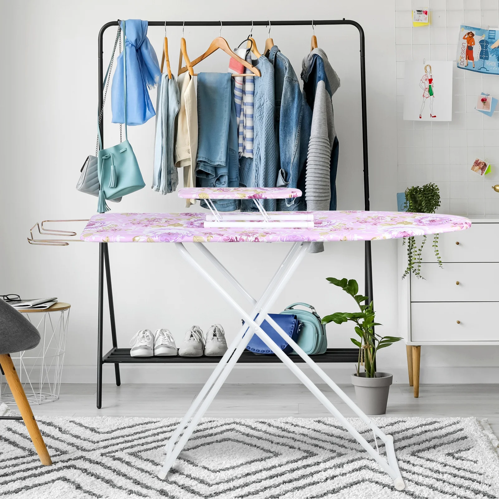 jiemuces 42 Inch Ironing Board, Full-Size Foldable Ironing Board, Foldable Household Ironing Board, Extended Ironing Board Outside with Heat-Resistant Cover-Purple
