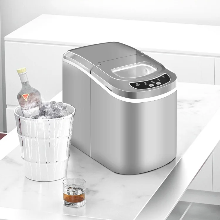 Canddidliike Mini Portable Compact Electric Ice Maker Machine-Silver, Electric Portable Compact Countertop Automatic Ice Cube Maker Machine for Home/Kitchen/Office