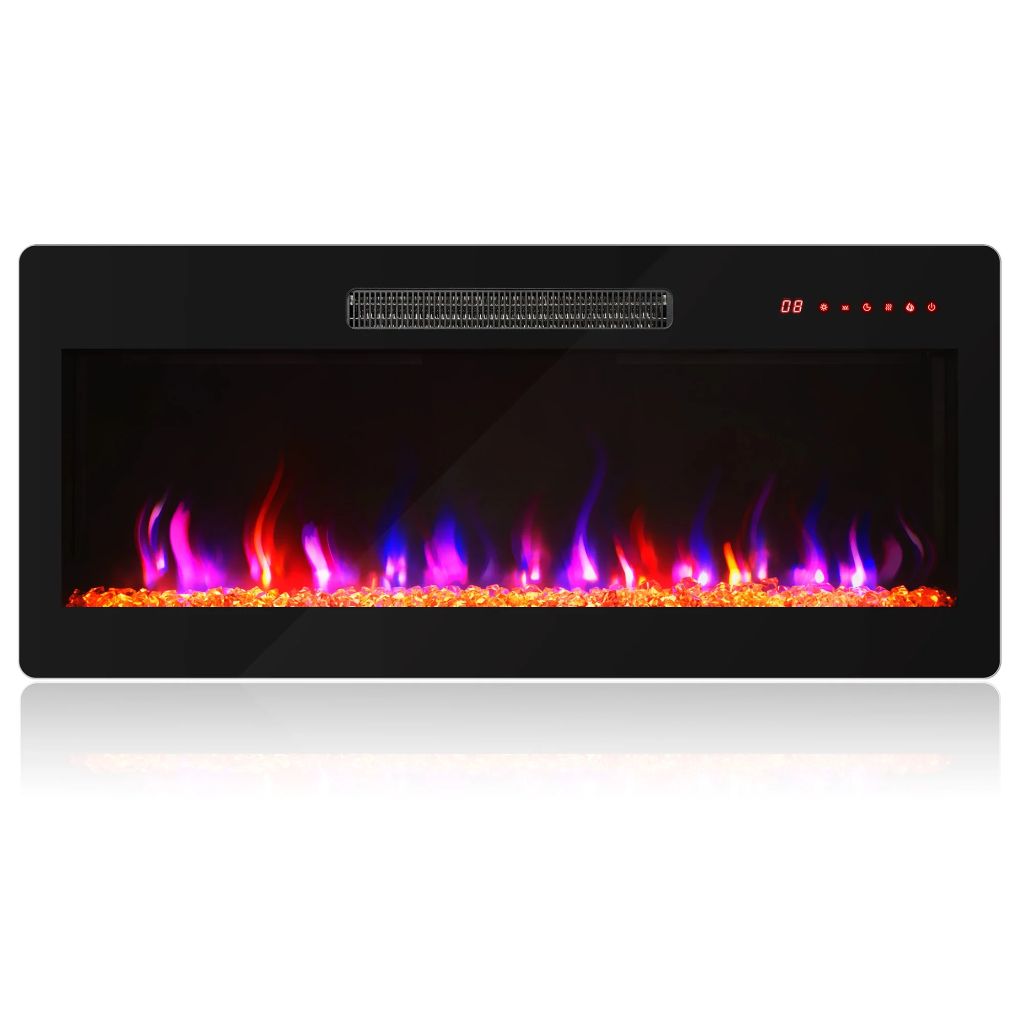 BELLEZE 36' Electric Fireplace Heater, 1400 W Recessed & Wall Mounted Electric Fireplace with Remote Control, Freestanding Heater with Adjustable Flame Color and Brightness, Timer, Touch Screen
