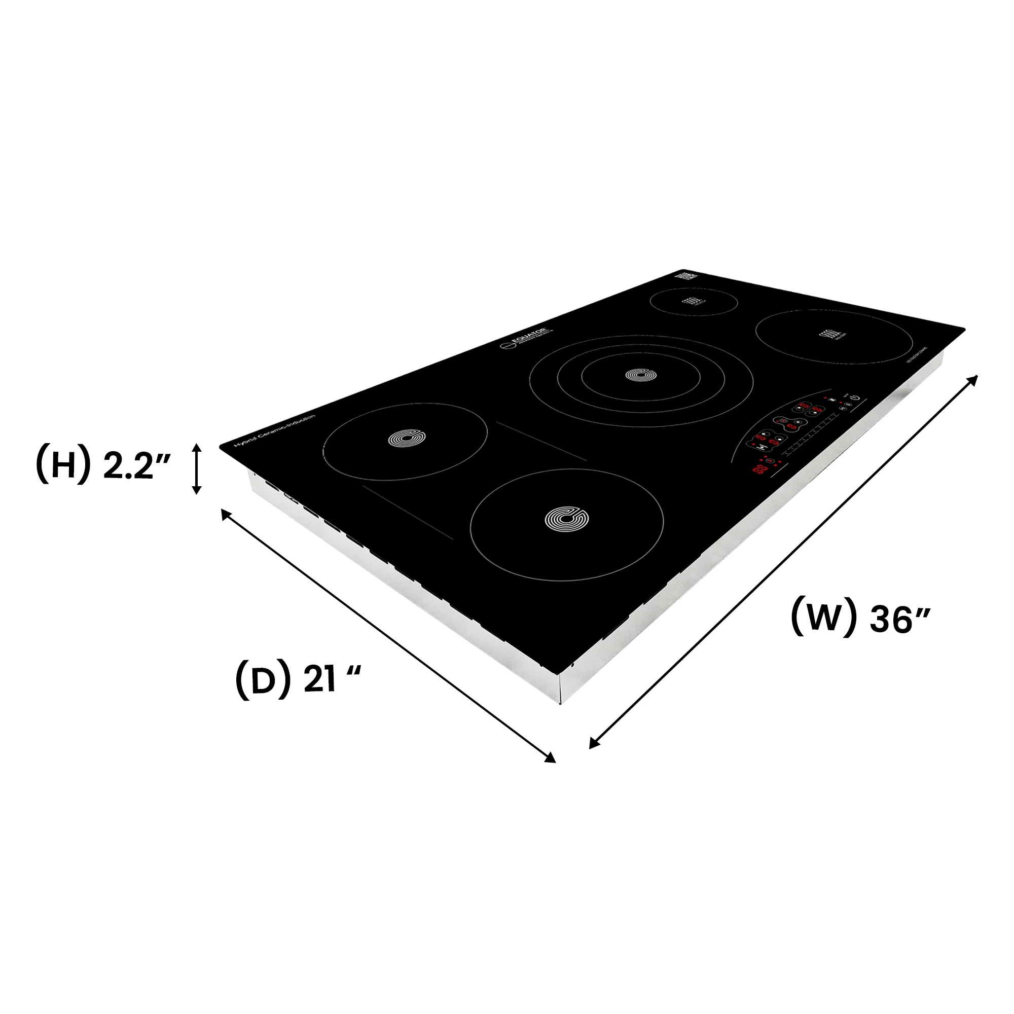 Equator 240V Built-in 36in Hybrid Cooktop-3 Induction+2 Ceramic Heating Element in Black