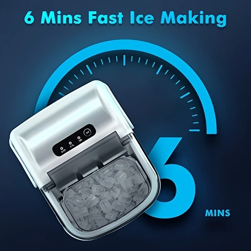 Ice Makers Countertop With Self-Cleaning, 26Lbs/24Hrs, 9 Cubes Ice Ready In 6 Mins, Portable Ice Maker With Ice Scoop/Basket For Home/Kitchen/Office/Bar, Grey(with Handle) For Restaurant