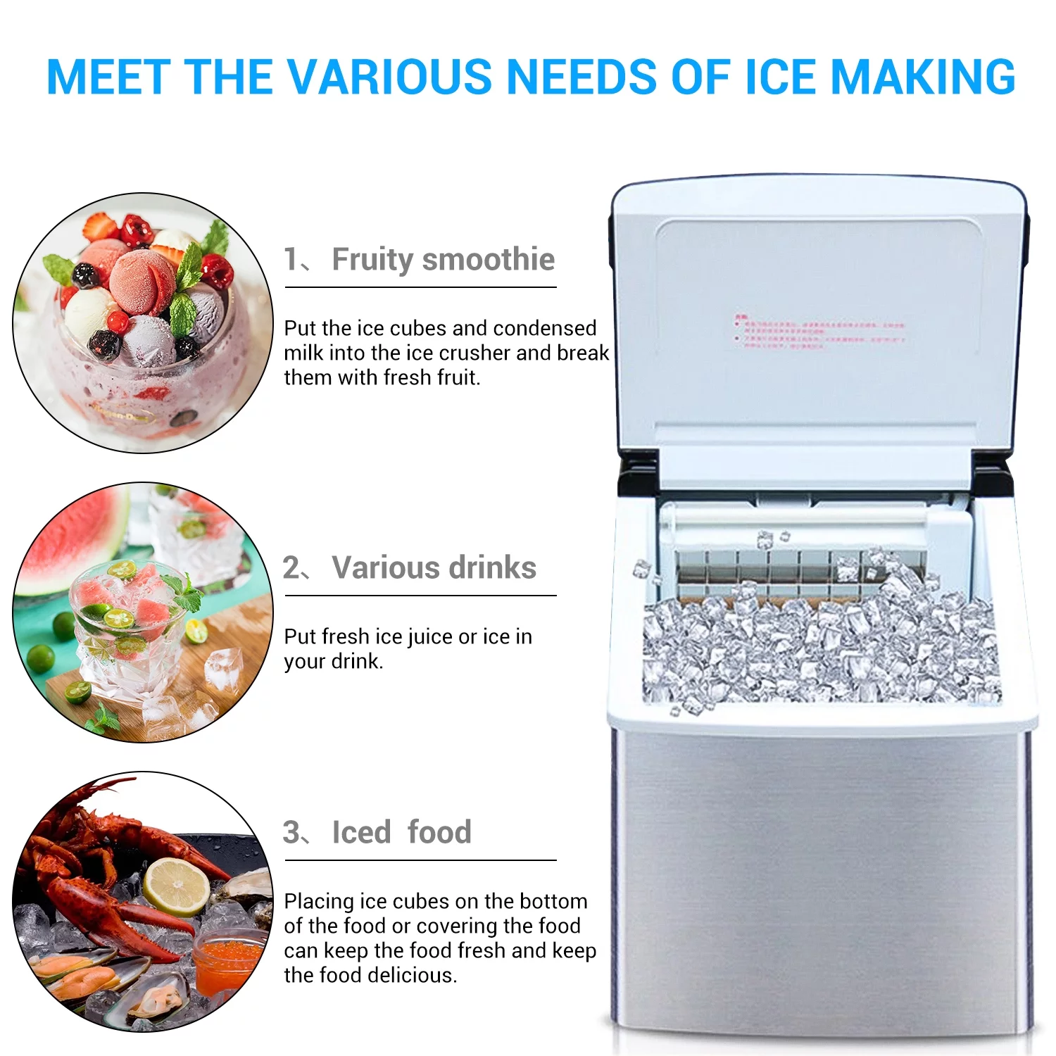 Canddidliike Portable Stainless Steel Ice Maker Machine, Make 40 lbs ice in 24 hrs