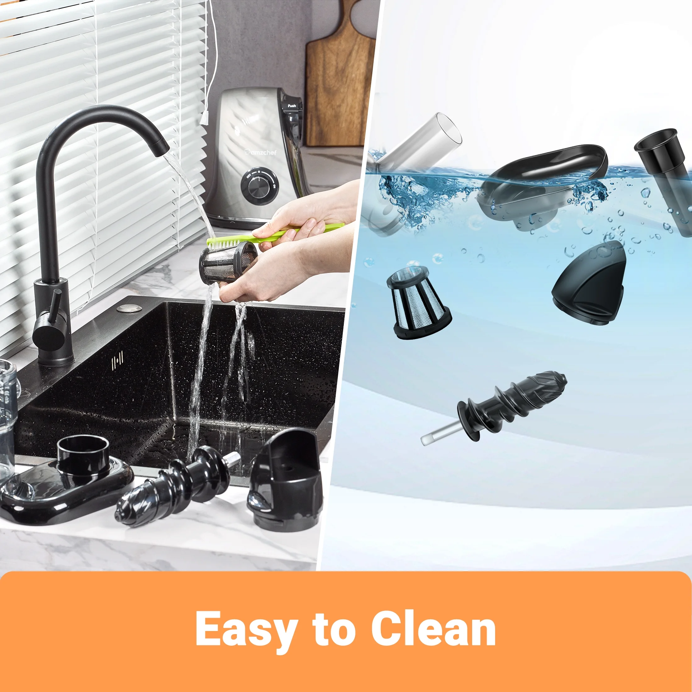 AMZCHEF Slow Cold Press Juicer Machines for Vegetable and Fruit,Masticating Juicer Easy to Clean,Gary