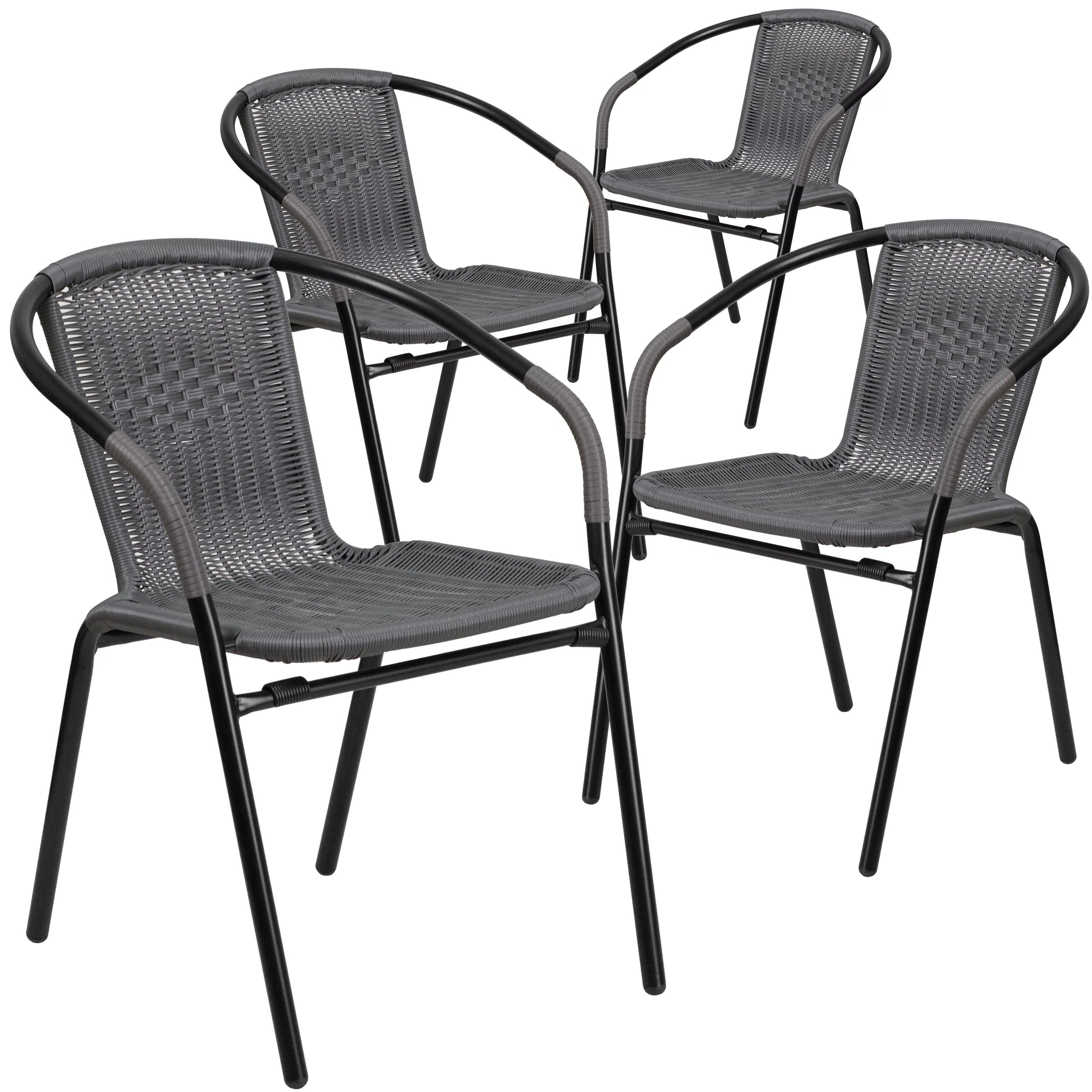 Flash Furniture Lila 4 Pack Gray Rattan Indoor-Outdoor Restaurant Stack Chair