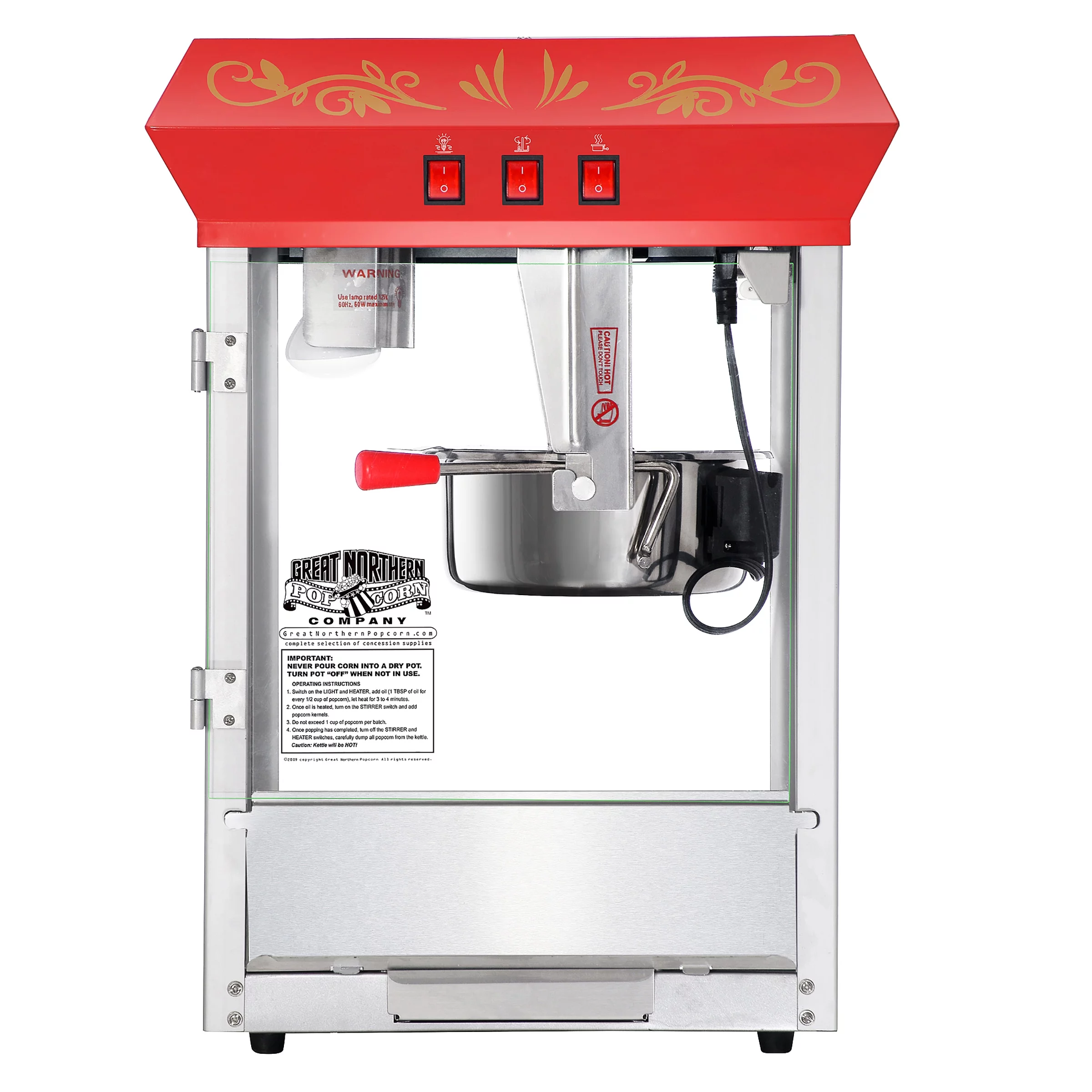 Great Northern Popcorn ?Countertop Foundation? Popcorn Popper Machine, (8 oz, Red)