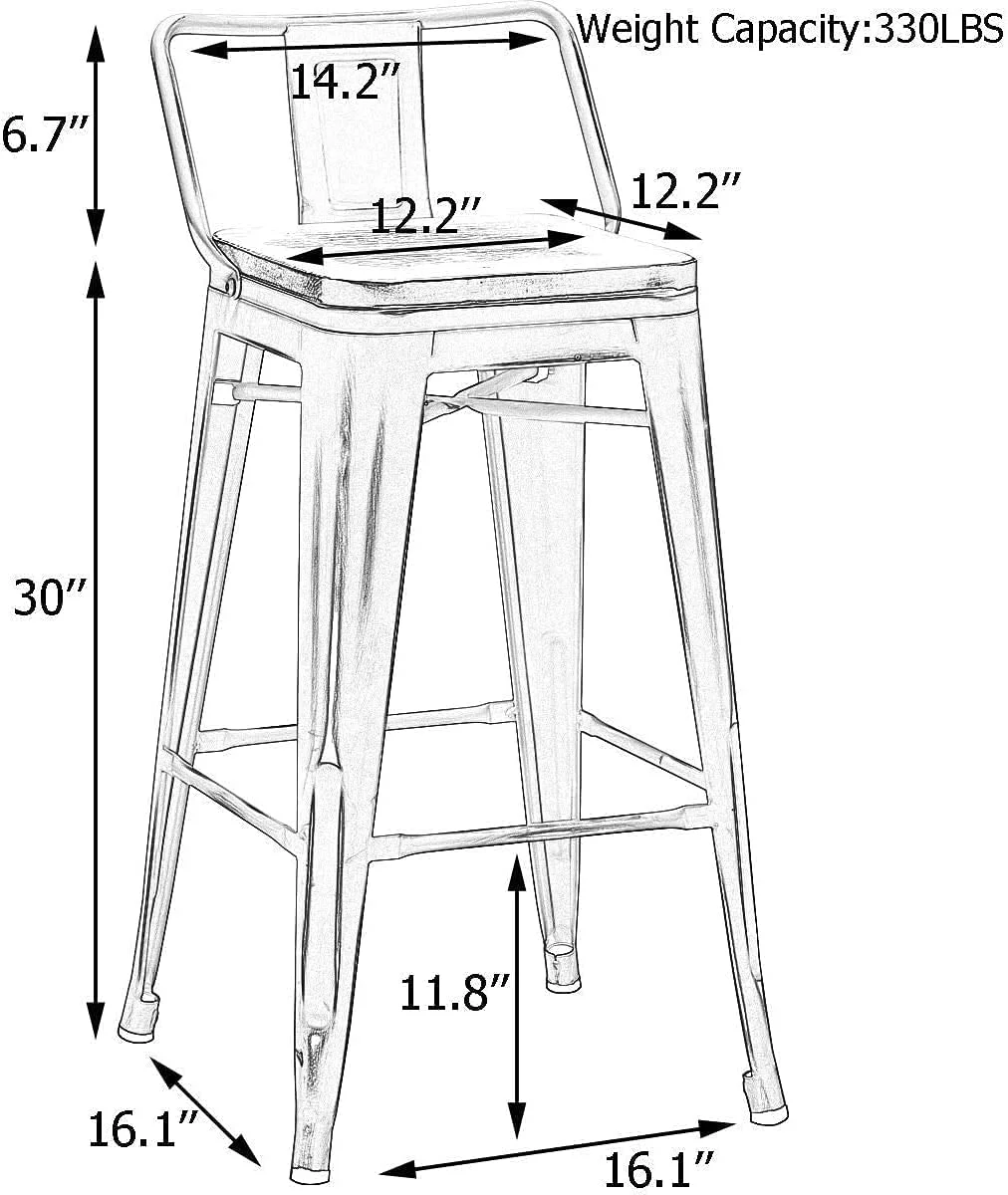 Andeworld Bar Stools Set of 4 Counter Height Stools Industrial Metal Barstools with Wooden Seats( 30 Inch, Distressed White )
