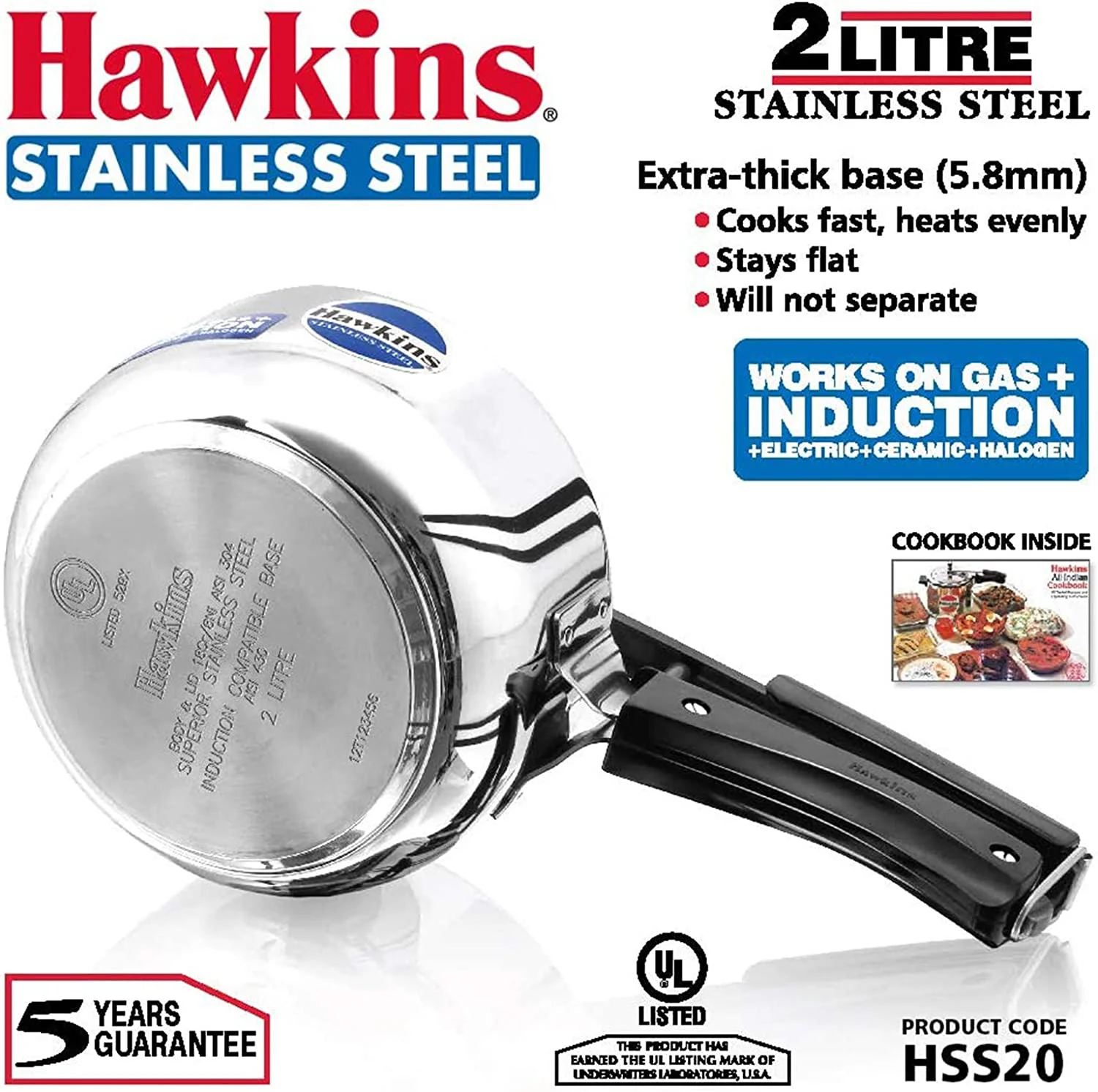 Hawkins Stainless Steel 2.0 Litre Pressure Cooker