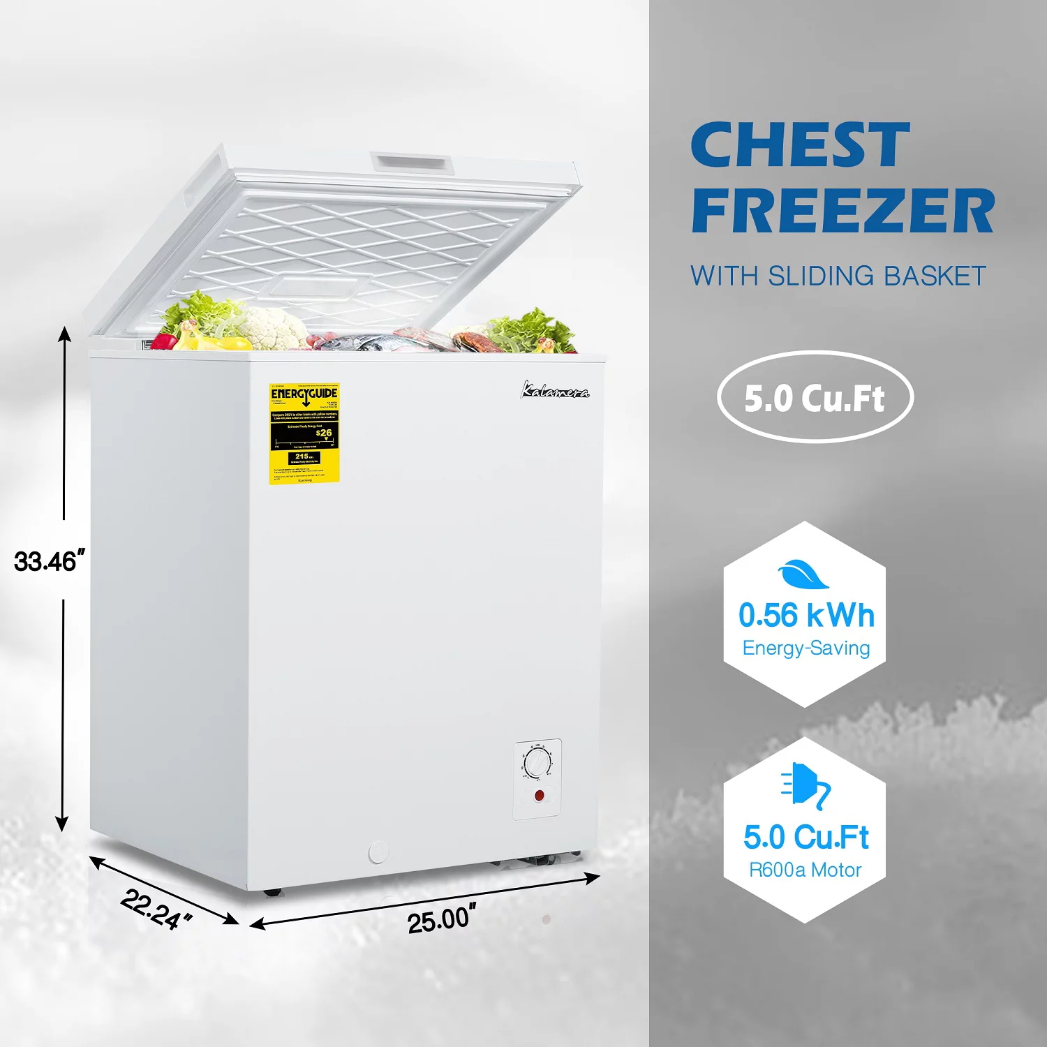 Kalamera KCF-150 5.0 cu.ft Compact Deep Freezer Freestanding for Home/Apart with Lowest -4�H, White