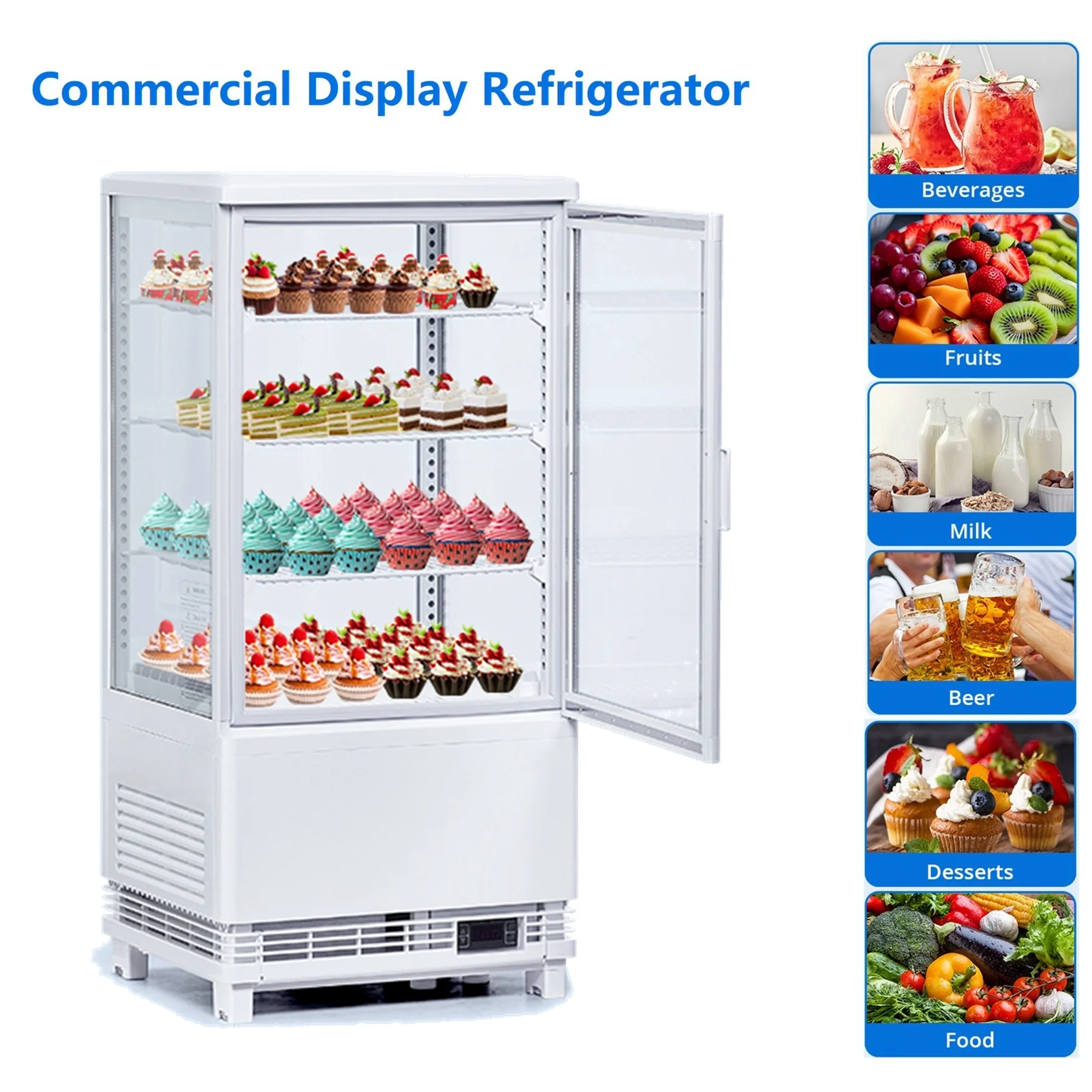 Aoile 2.8 Cu.Ft Commercial Refrigerated Display Case, Single Door Countertop Display Refrigerator with LED Lighting