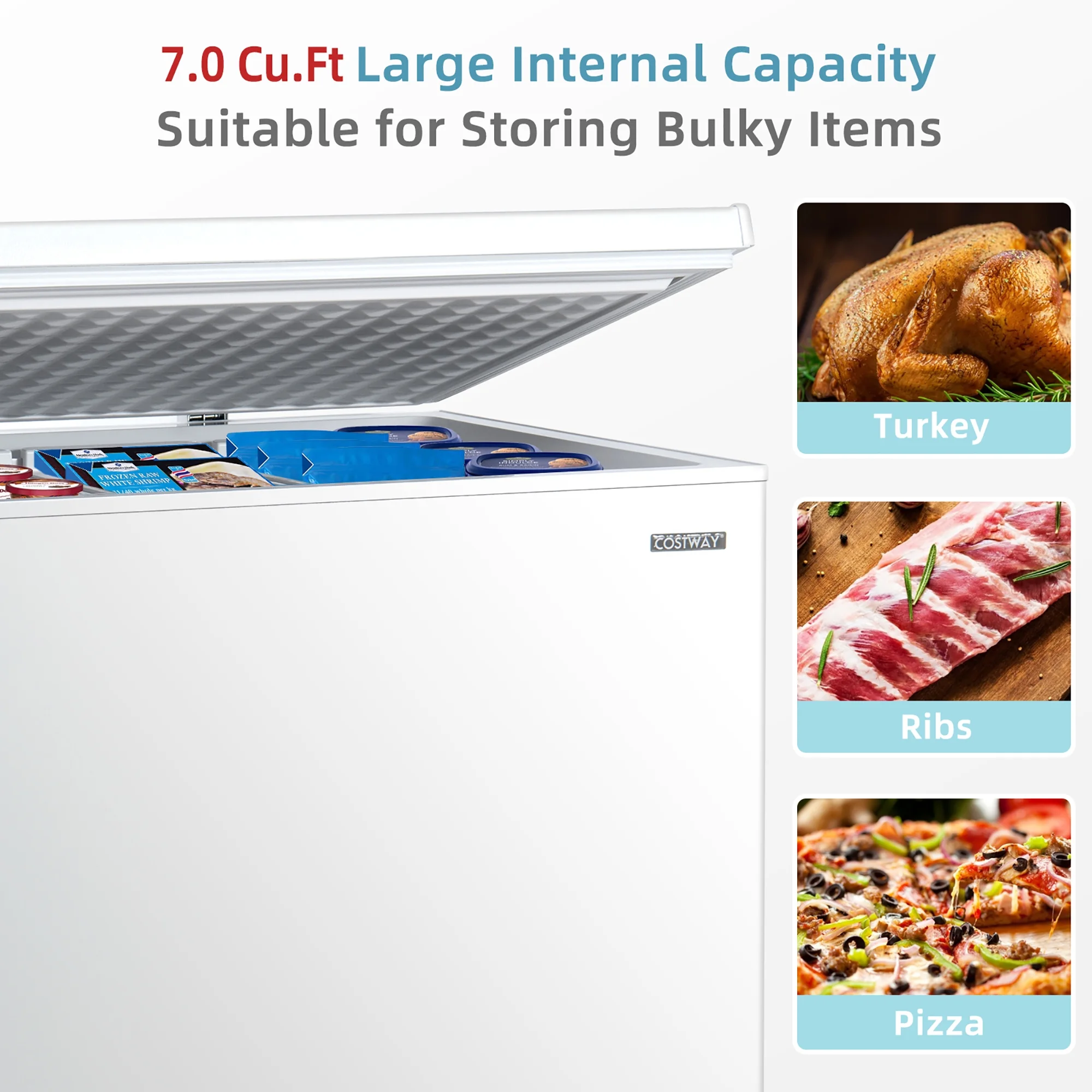 Costway Chest Freezer 7.0 Cu.ft Upright Single Door Refrigerator w/ 4 Baskets