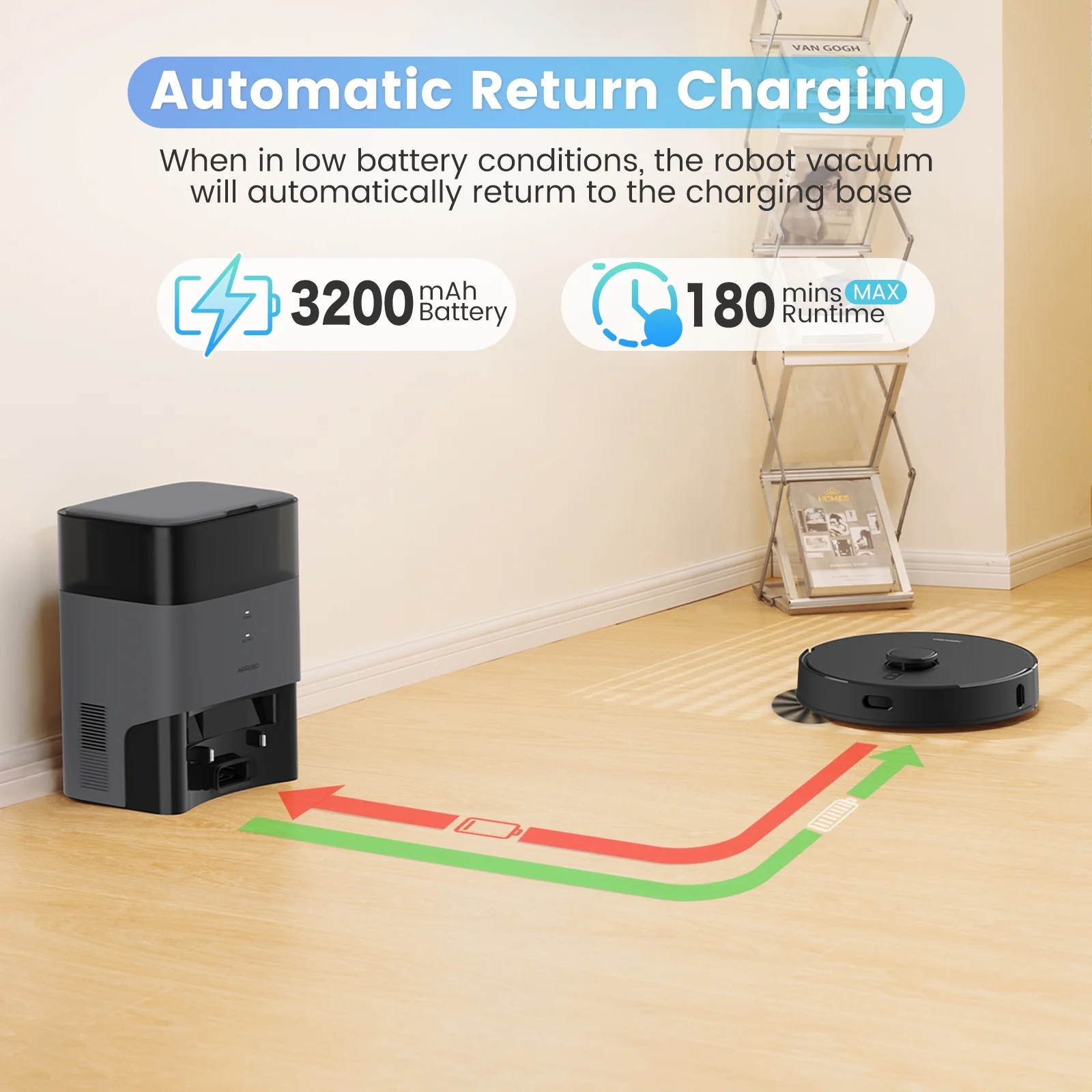 AIRROBO Robot Vacuum Cleaner with Self-Empty Base, 2600Pa Suction, 150min Runtime, Black
