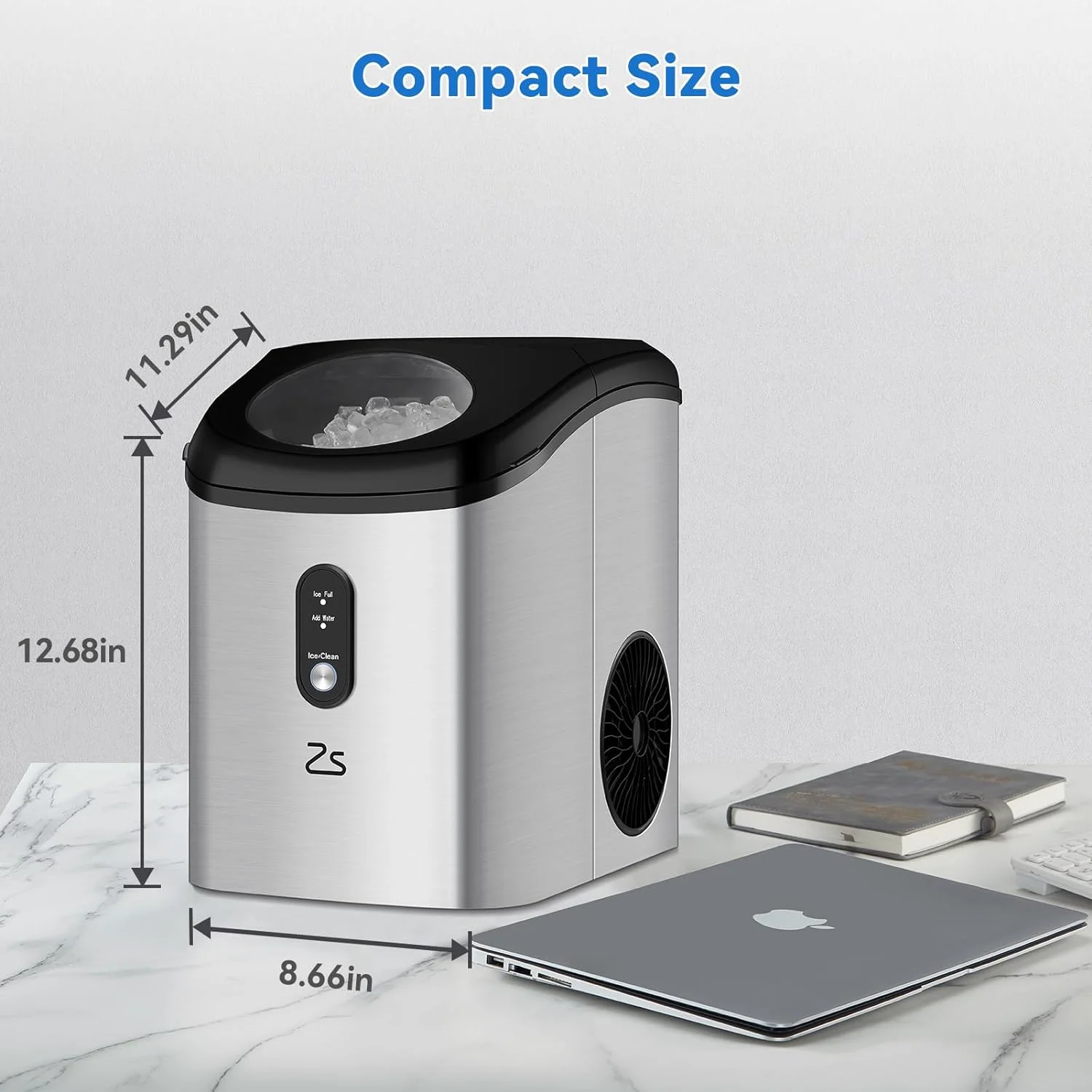 Homhougo Ice Maker Countertop with Soft Chewable Ice, Portable Ice Maker with Self-Cleaning, One-Key Operation, 33Lbs/24Hrs, Compact Ice Maker with Ice Scoop/Basket for Home/Kitchen/Office/Bar