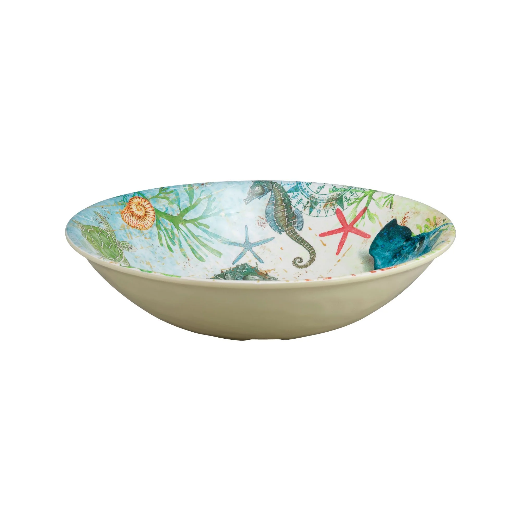 Gourmet Art 16-Piece Sealife Seahorse Heavyweight and Durable Melamine Dinnerware Set, Service for 4. Includes Dinner Plates, Salad Plates, Dessert Plates and Bowls, Everyday Use.