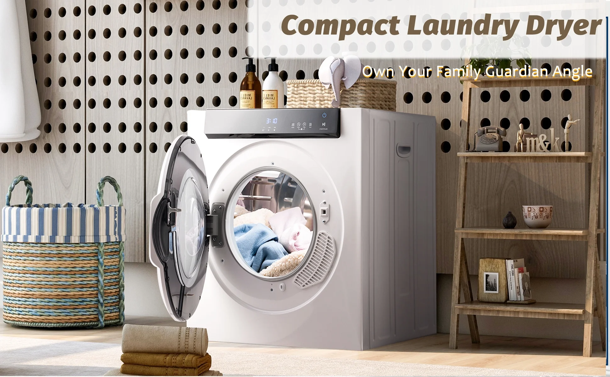 Dcenta Electric Portable Clothes Dryer, Front Load Laundry Dryer with Touch Screen Pane and Stainless Steel Tub for Apartments, Dormitry and RVs