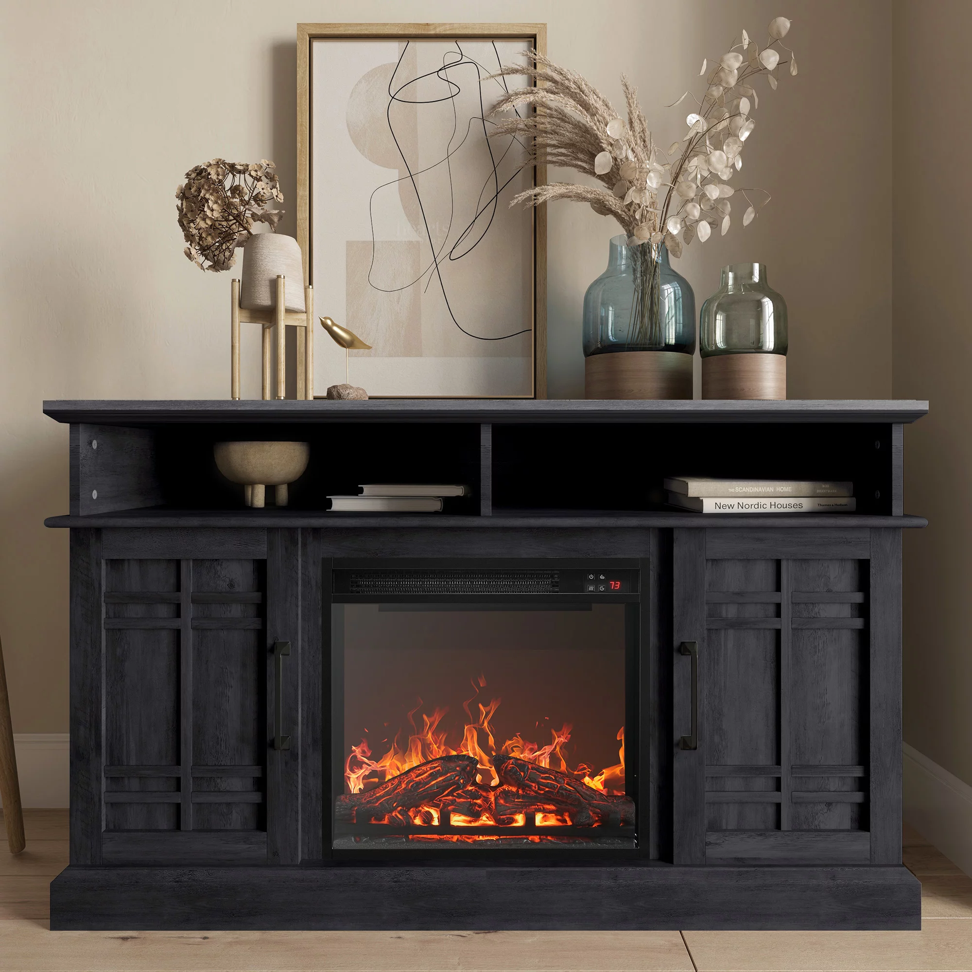 BELLEZE 47' TV Stand with 18' Electric Fireplace, Modern Electric Fireplace TV Stand for TVs up to 50