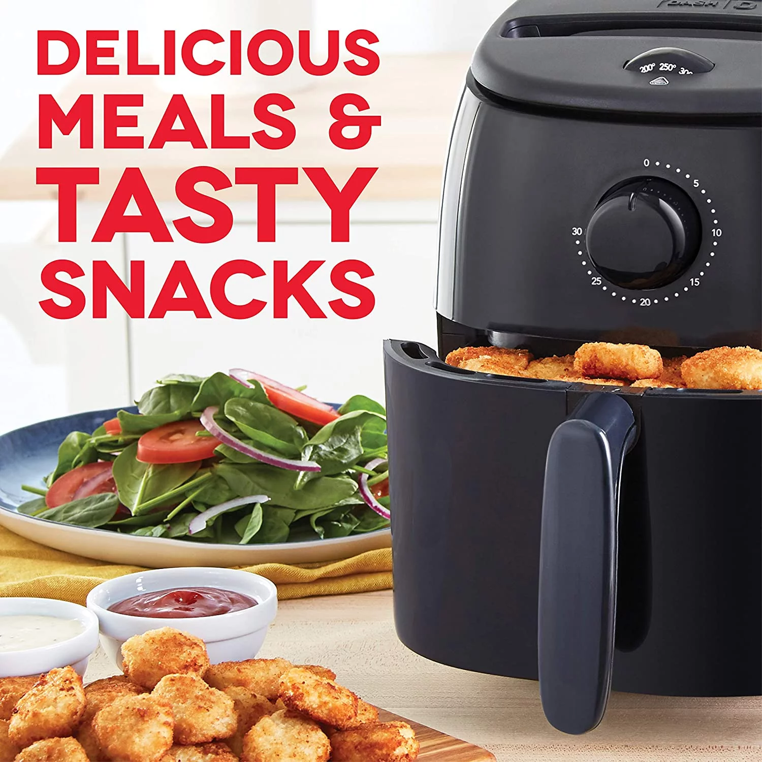Dash Tasti Crisp Electric Air Fryer + Oven Cooker with Temperature Control, Non-stick Fry Basket, Recipe Guide + Auto Shut Off Feature, 1000-Watt, 2.6 Quart - Black