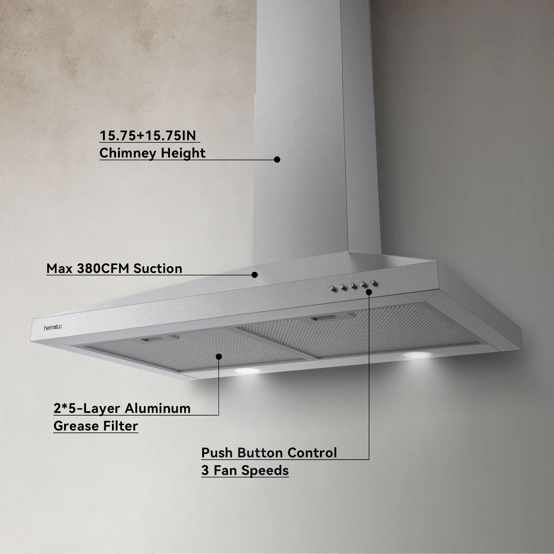 Hermitlux Range Hoods 30 inch Stainless Steel, Stove Vent Hood with Charcoal Filters, ?HMX-USD24Y75-AC