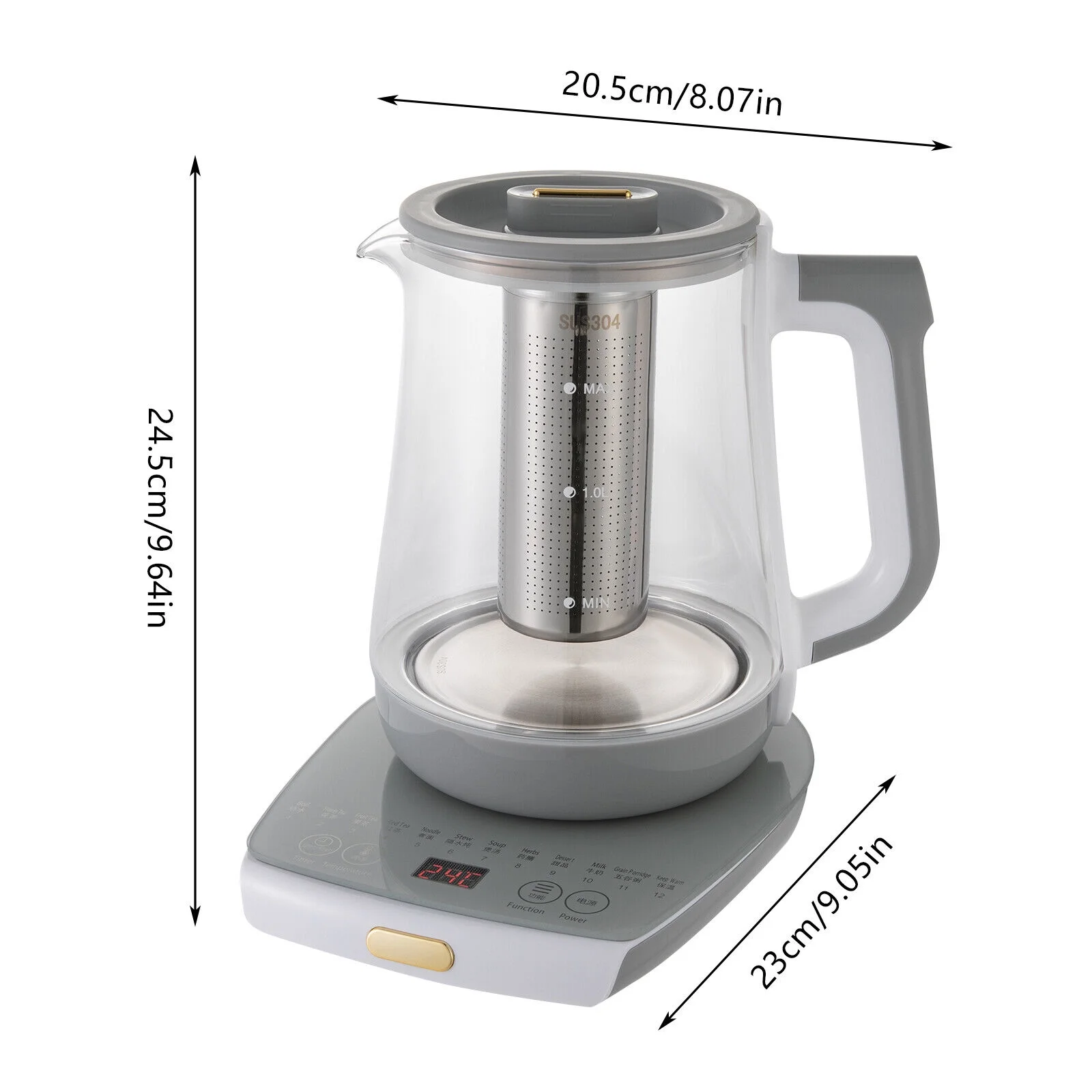 Health Electric Tea Kettle Strainer Glass Tea Maker Tea Water Boiler with Panel