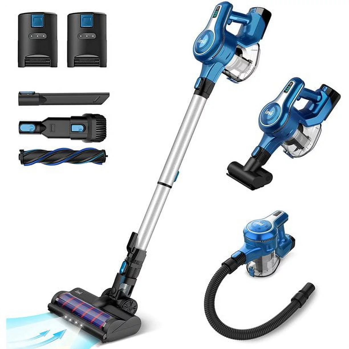 INSE Cordless Vacuum Cleaner with 2 Batteries, Up to 80 Minutes Run-time Rechargeable Stick Vacuum, Lightweight Powerful Suction Handheld Vac for Hardwood Floor Carpet Pet