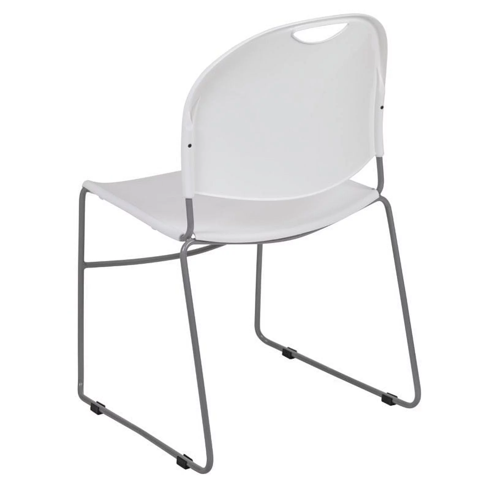 Flash Furniture Hercules Plastic Carry Handle Stacking Chair in White and Silver