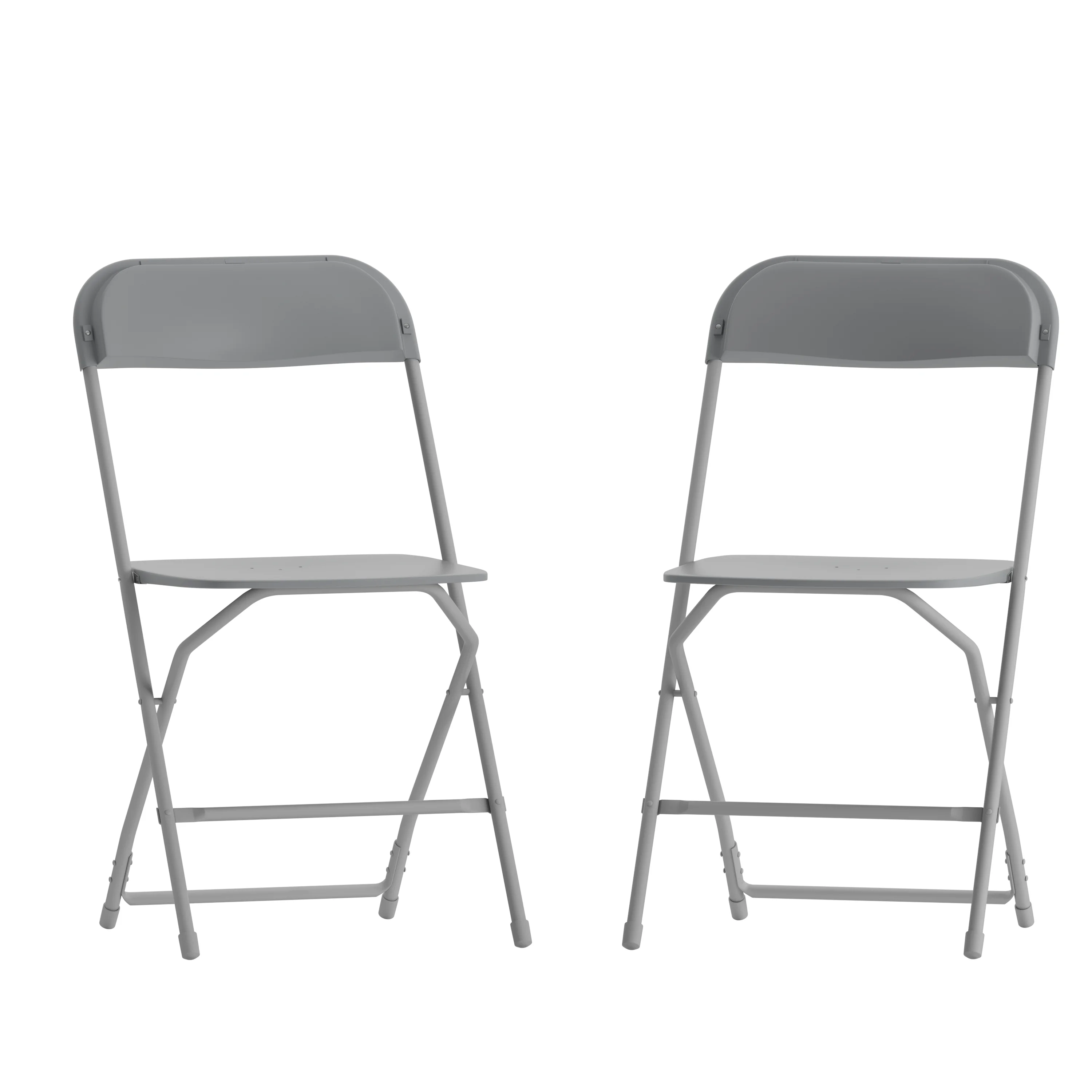 Emma + Oliver Set of 2 Plastic Folding Chairs - 650 LB Weight Capacity Lightweight Stackable Folding Chair in Grey