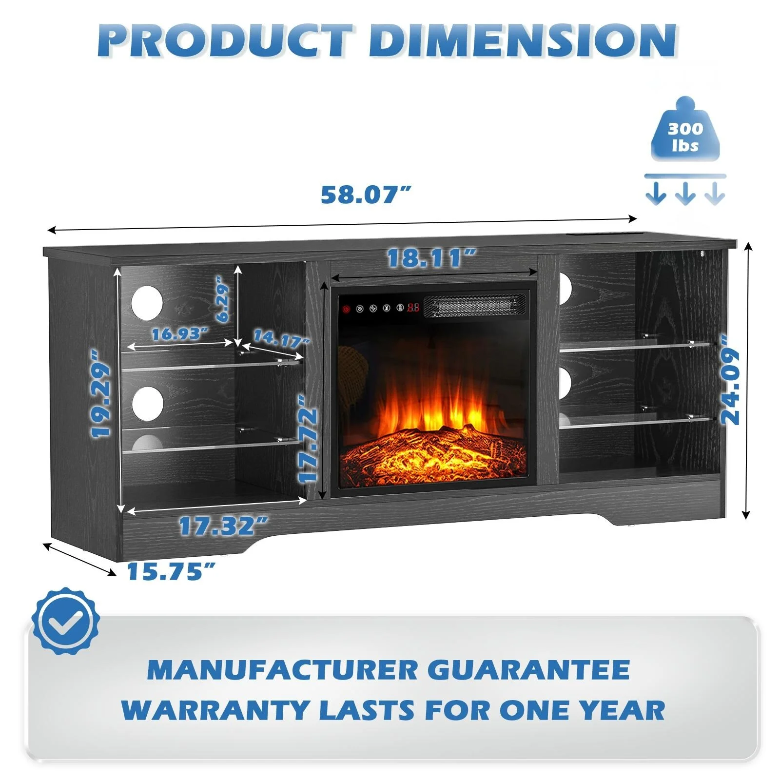 Bossin 58' Fireplace TV Stand with 18'' Electric Fireplace,Modern Entertainment Center for 65'' TVs,TV Console Black