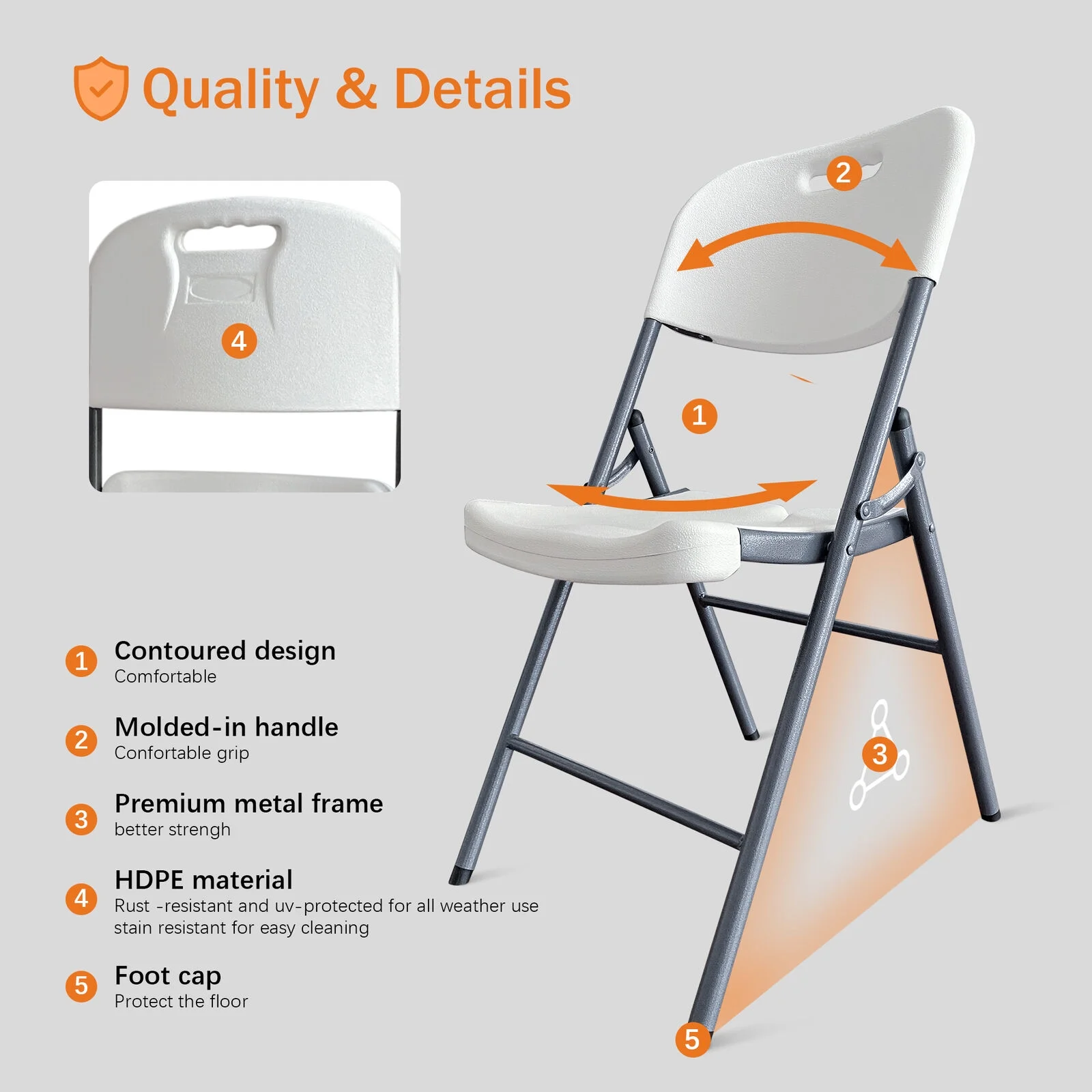 KOW 4 Pack Plastic Folding Chairs Wedding Banquet Seat Party Event Chair for Adults, Black