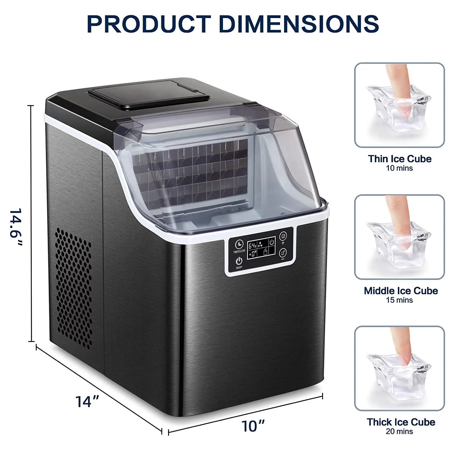 FREE VILLAGE Portable Ice Maker Countertop Stainless Steel Ice Maker Machine 44Lbs/24H 24Pcs Ice Cubes Ready in 12 Mins with Auto Self-cleaning(Black)