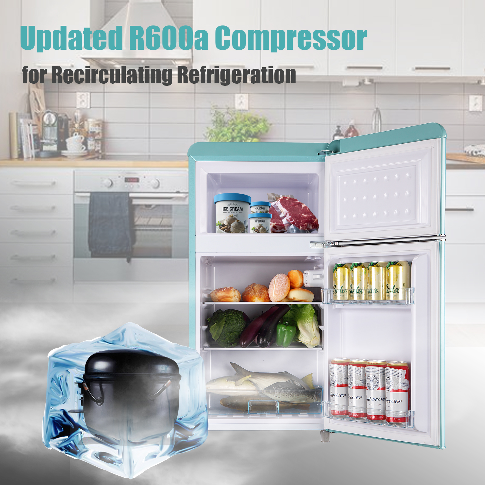 Compact Refrigerator WANAI 3.2 Cu.ft 2 Door Mini Refrigerator Adjustable Glass Shelves Refrigerator Removable Shelves