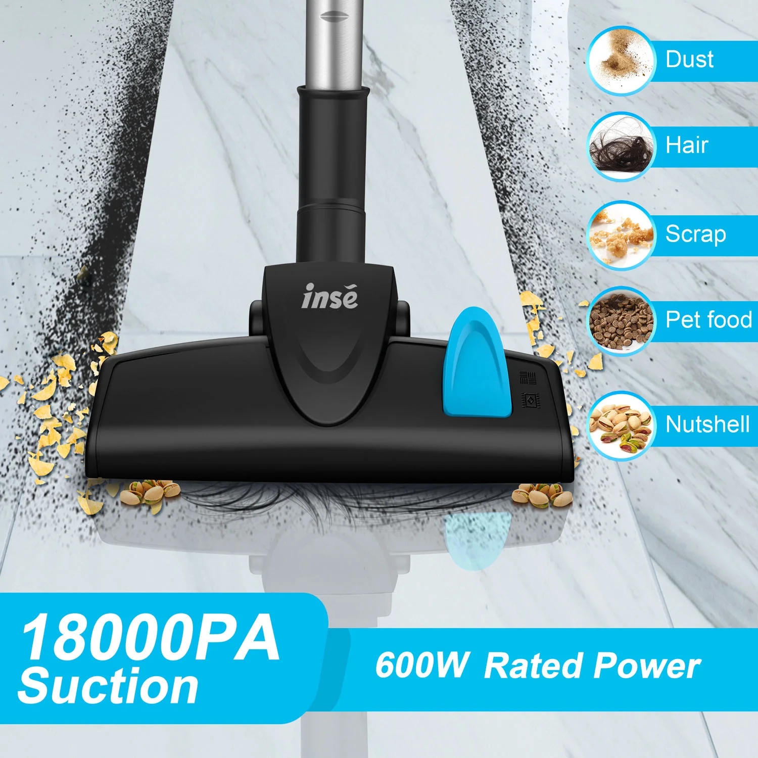 INSE Corded Stick Vacuum Cleaner, 18kPa Powerful Suction 600W Motor, 3 in 1 Lightweight Handheld Vacuum for Pet Hair Hard Floor Home