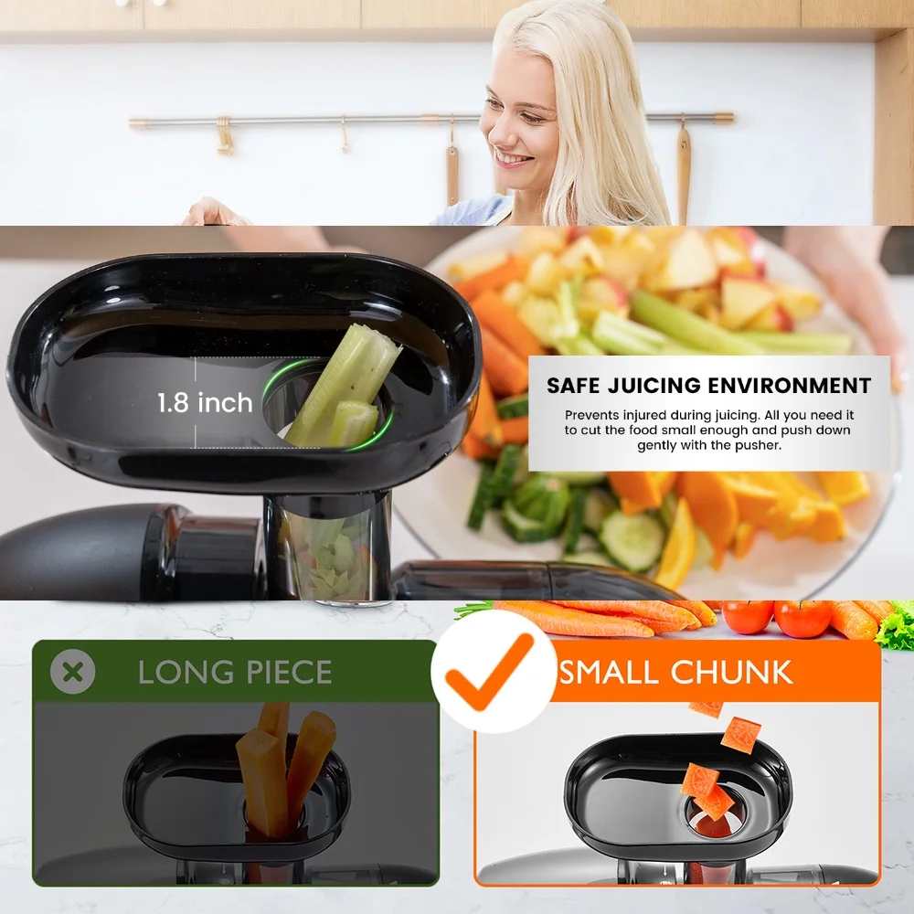 AMZCHEF Masticating Slow Juicer with Quiet Motor, Juicer Machine with Reverse Mode, for Fruits&Vegetables, Good Quaity,Gray