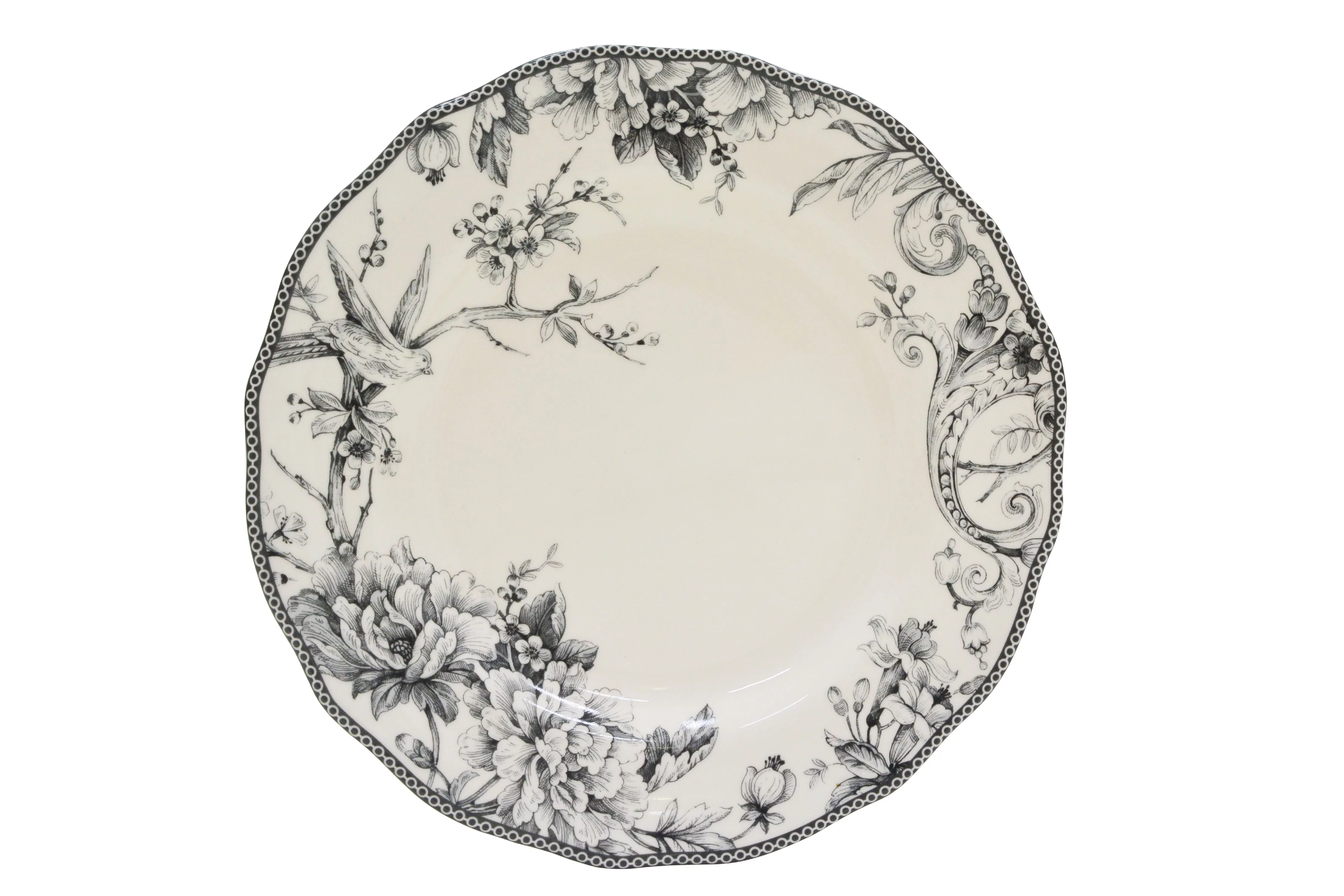 222 Fifth Adelaide Round Porcelain Dinnerware Collection, 16-Piece Set, Grey Toile