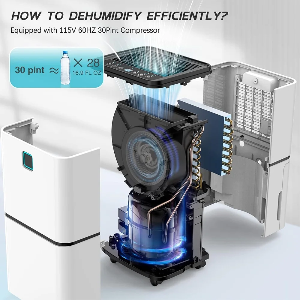 2000 Sq. Ft Dehumidifier for Large Room and Basements, 30 Pints Dehumidifiers