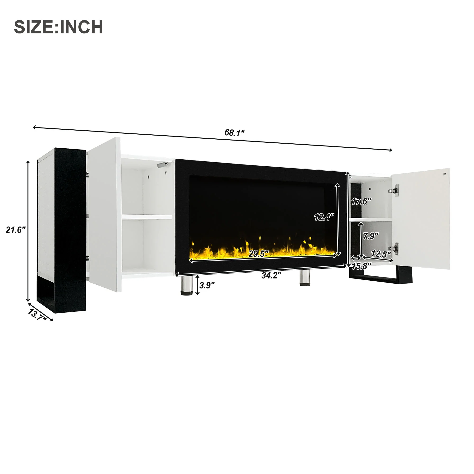 Churanty Fireplace TV Stand with 34' Electric Fireplace, High Gloss Entertainment Center with Storage Cabinet, Modern TV Console Media Cabinet for TVs Up to 75