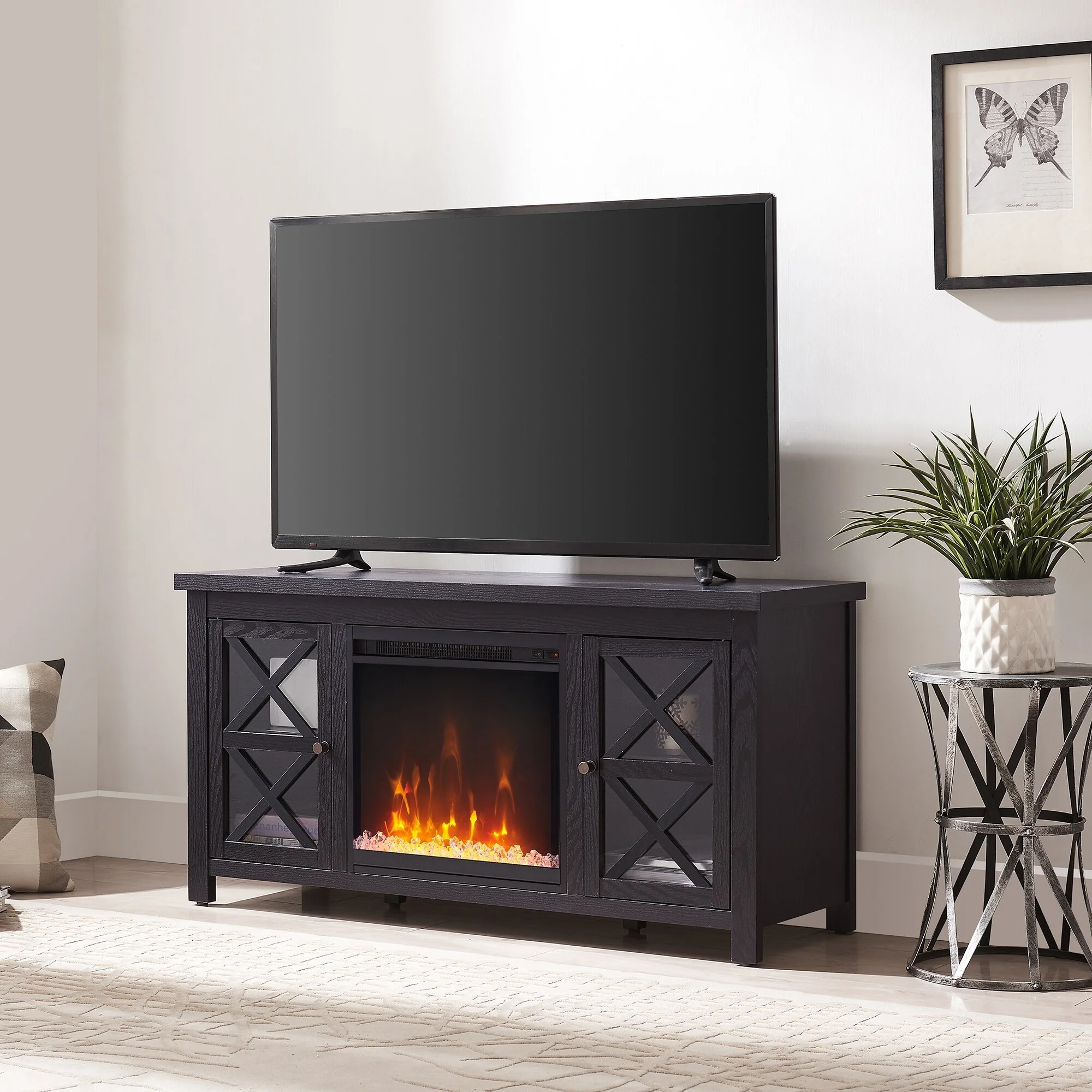 Evelyn&Zoe Colton Rectangular TV Stand with Crystal Fireplace for TV's up to 55