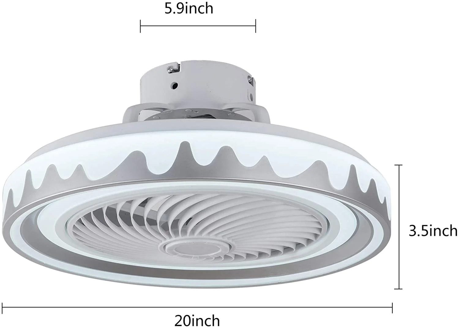 ANQIDI 20' Modern Ceiling Fan LED Light Gray Acrylic Bladeless Chandelier Pendant Fan 3-Color 3-Speed Ceiling Fan Lamp /Remote