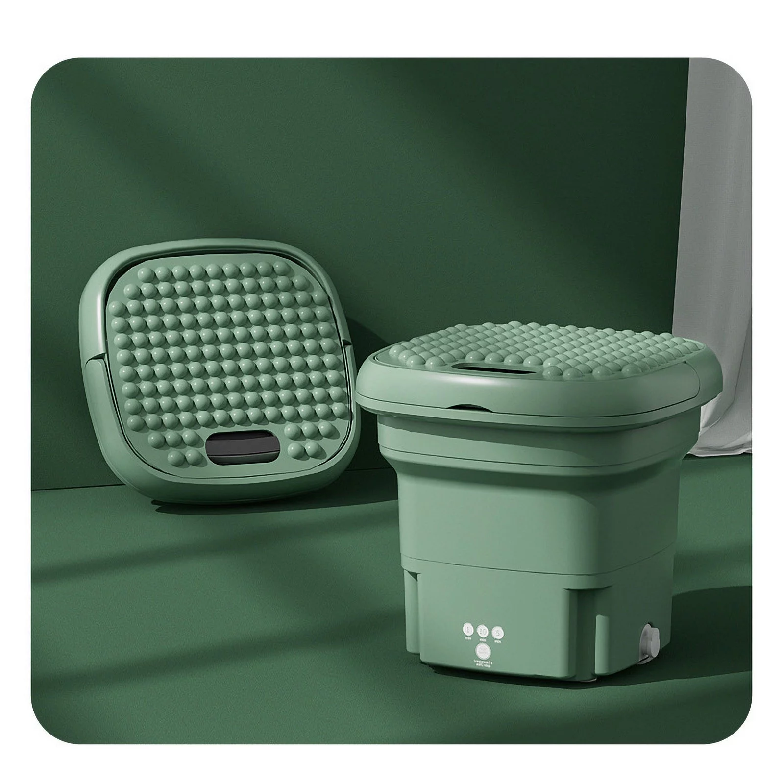 JGJJUGN Portable Folding Mini Washing Machine with 3 Modes, Blue Light & Basket for Deep Cleaning, Ideal for Travel, Camping, and Home Use