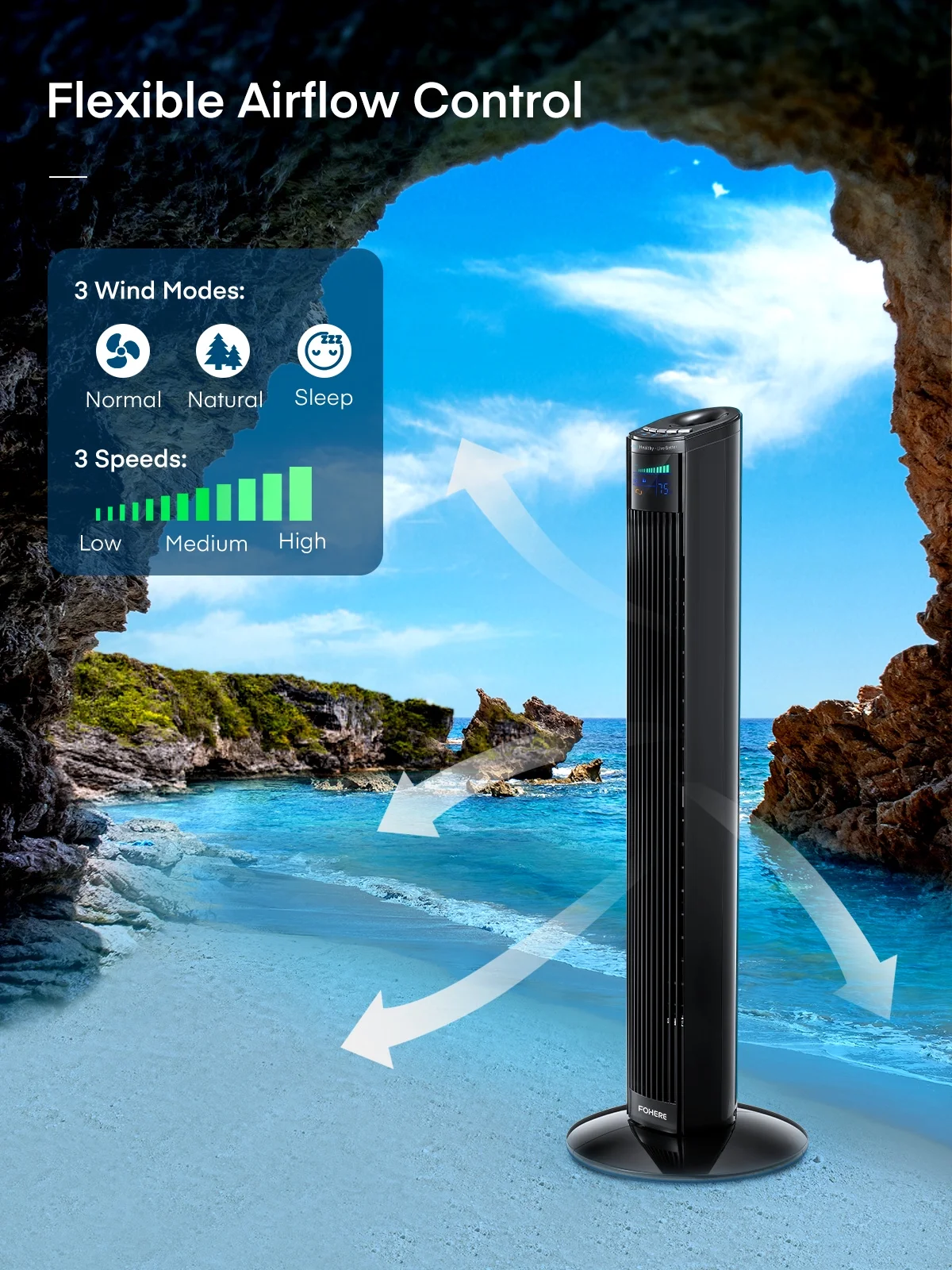 FOHERE Tower Fan, 36' Oscillating Tower Cooling Fan with Remote Control, 12-Hour Timer and Sleep Mode, Portable Stand up Floor Bladeless Fan (Black)