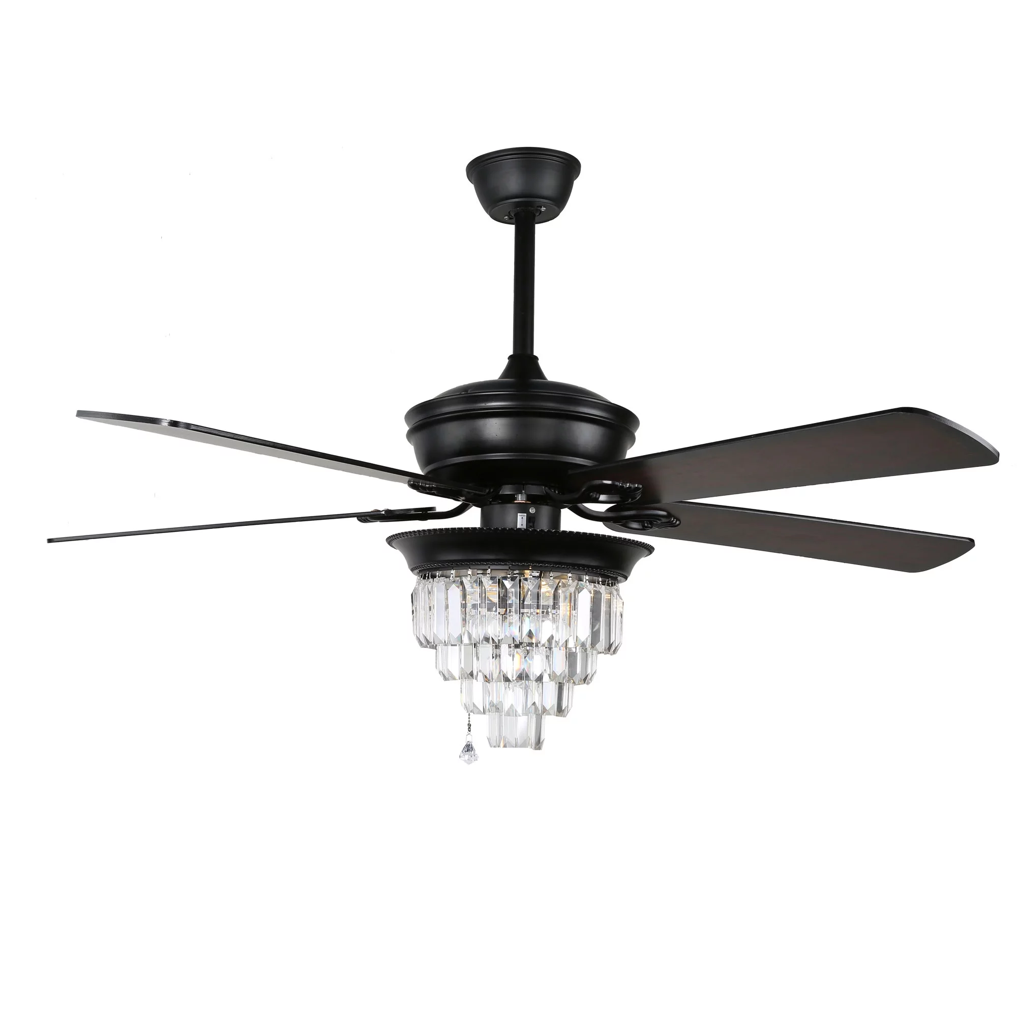 Cusp Barn 52-In Ceiling Fan with Remote and Pull Chain Modern Reversible 5-Blade Crystal Shade Black Chandelier