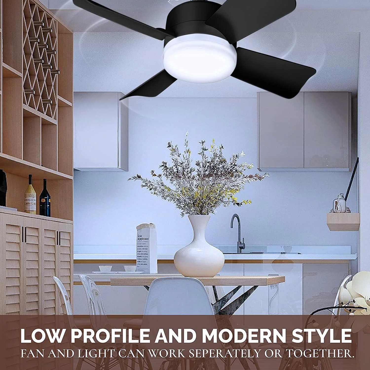 Bell and Howell Socket Fan Ceiling Fan Light 1000 Lumens 4 Blades Fan for All Locations Black