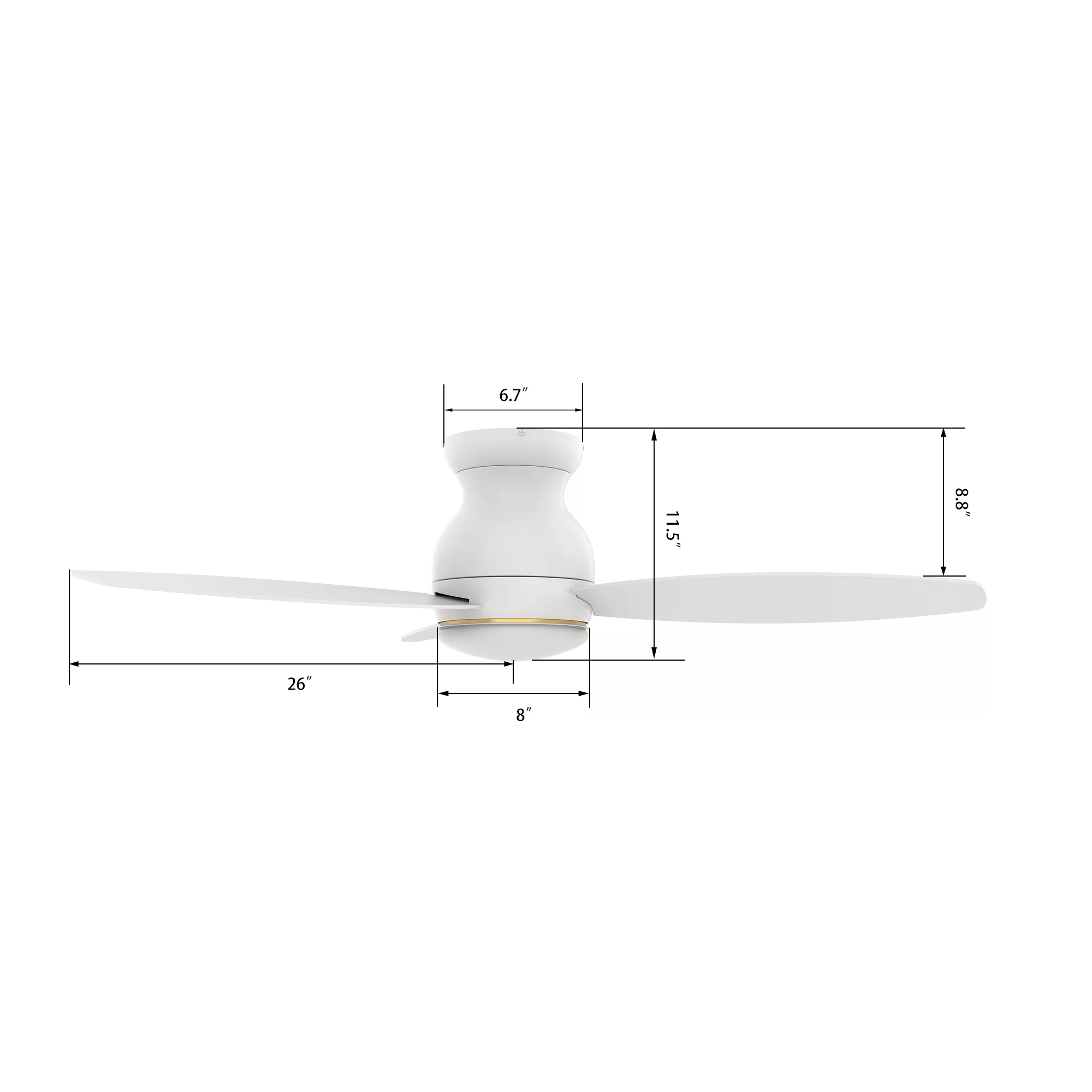 52' Flush Mount Indoor Ceiling Fan with Light and Remote for Living Room Office