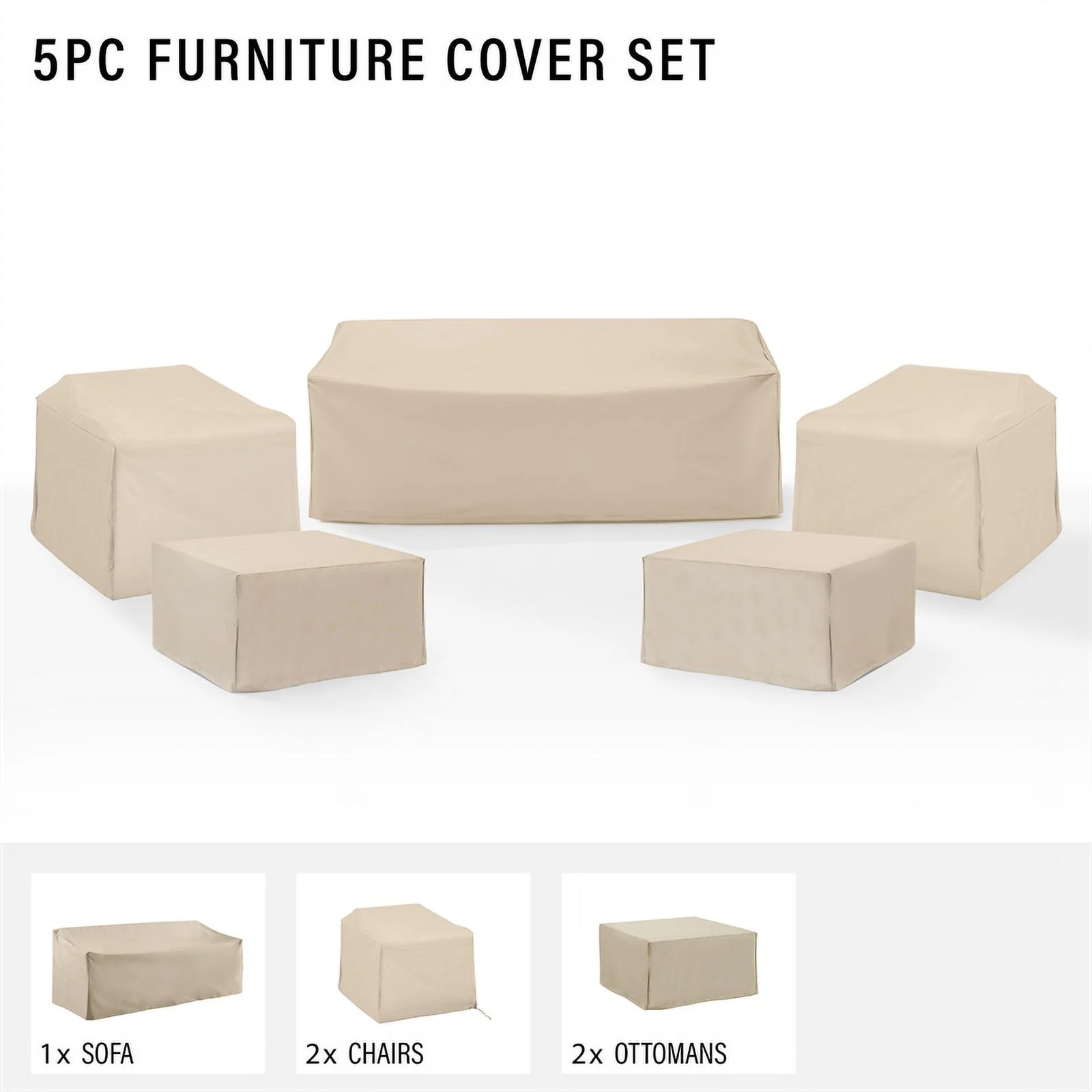 Crosley Furniture Covers 5-Piece Vinyl Outdoor Sofa Cover Set in Tan