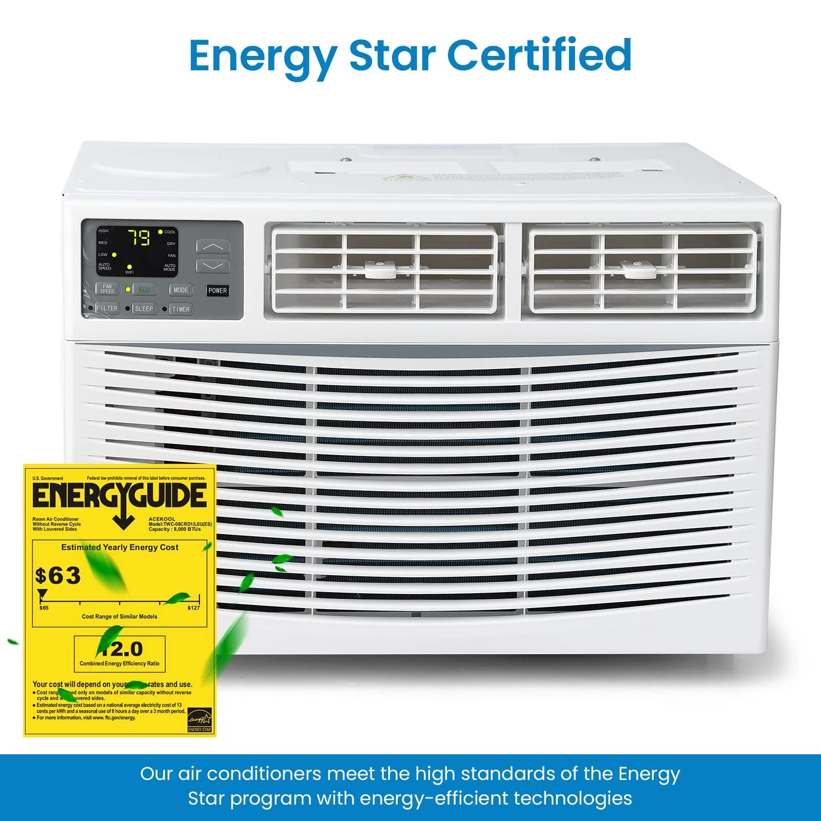 Emorefun Window-Mounted Air Conditioner 8,000 BTU with APP/Remote Control, White