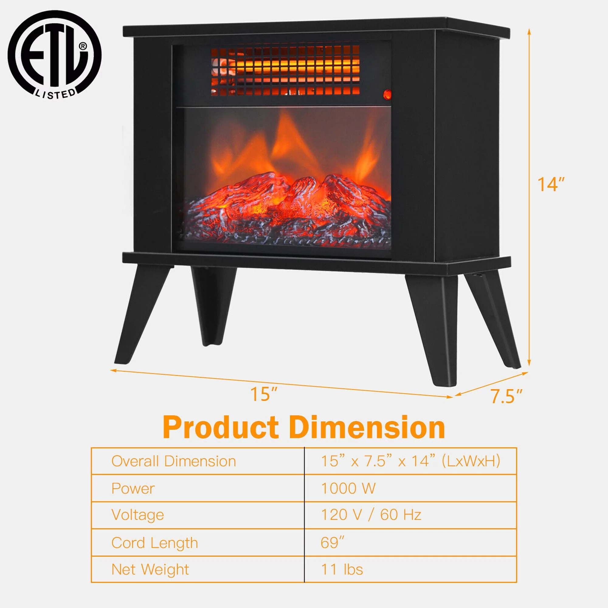 Gymax 14'' Portable Electric Fireplace Heater Mini Freestanding Infrared Stove