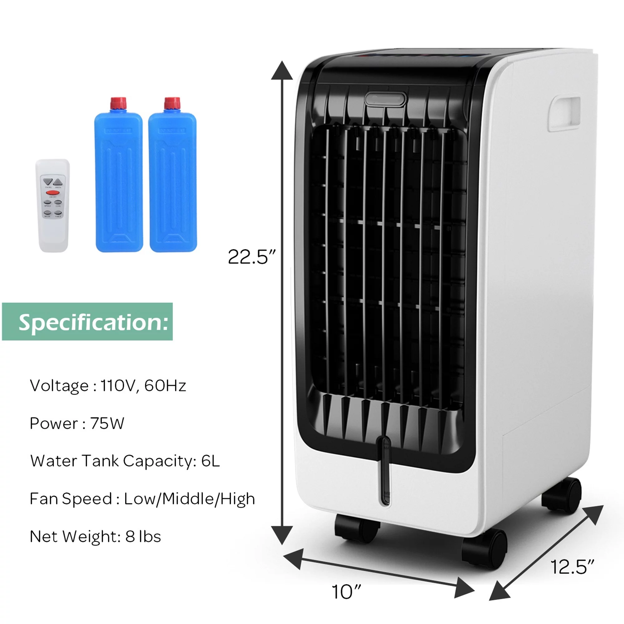 Gymax Portable Evaporative Air Cooler Fan & Humidifier w/ Remote Control Wheels