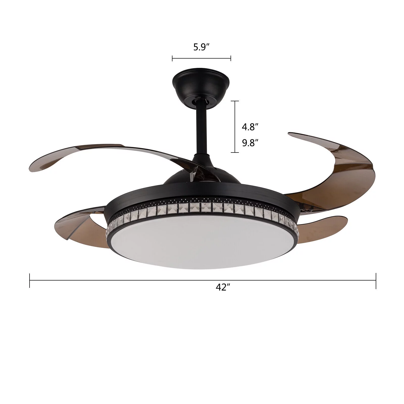 42' Ceiling Fan Light Retractable with Remote Chandelier LED Lamp 3 Color Change