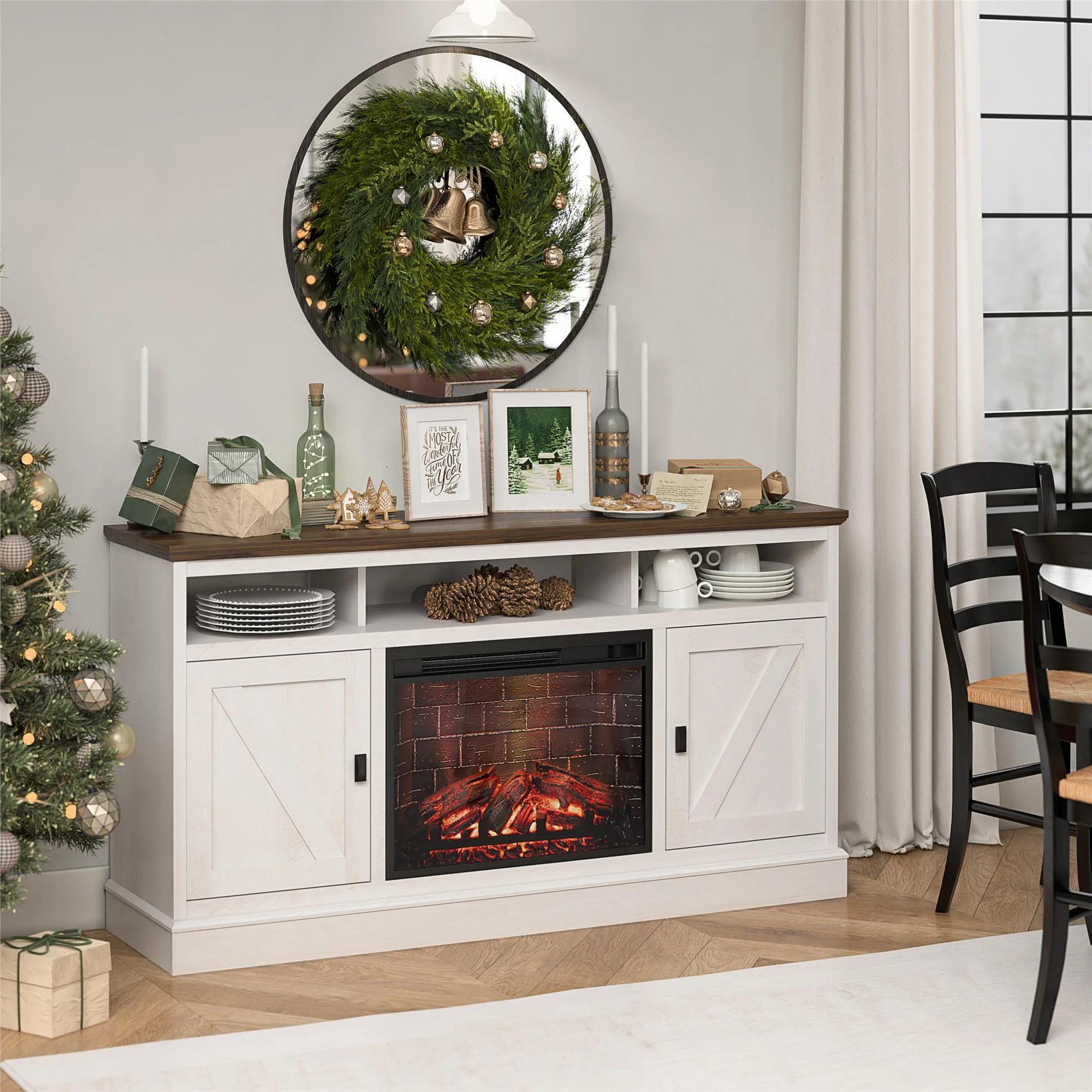 Ameriwood Home Ashton Lane Electric Fireplace TV Stand for TVs up to 65