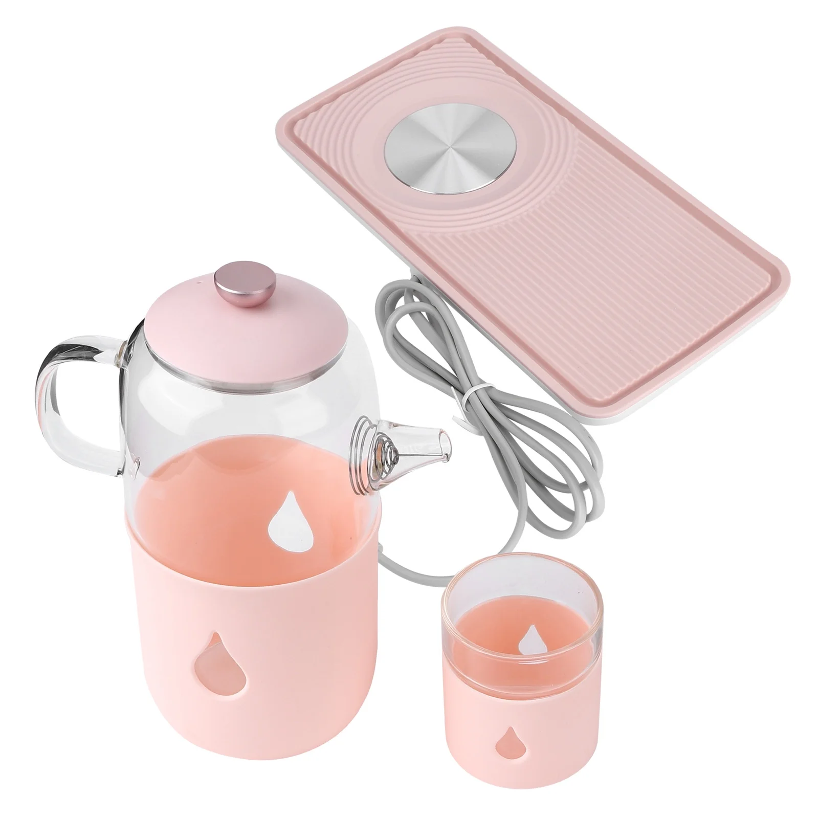 600ml Pink Electric Kettle Multi?Function Temperature Constant Glass Teapot Chinese Plug 220V