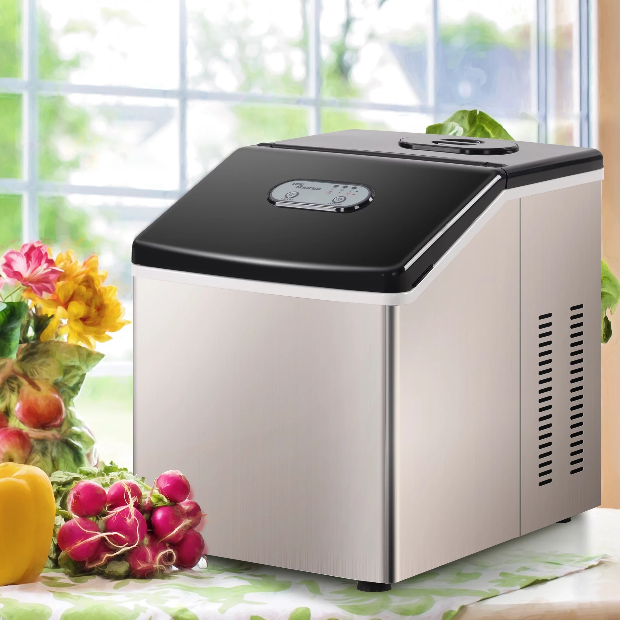 Danolapsi Ice Maker Machine Countertop Portable For 24 Clear Crystal Ice Cubes In 12Mins, 40 Lbs/24H With IceFor Home, Office��Stainless Steel