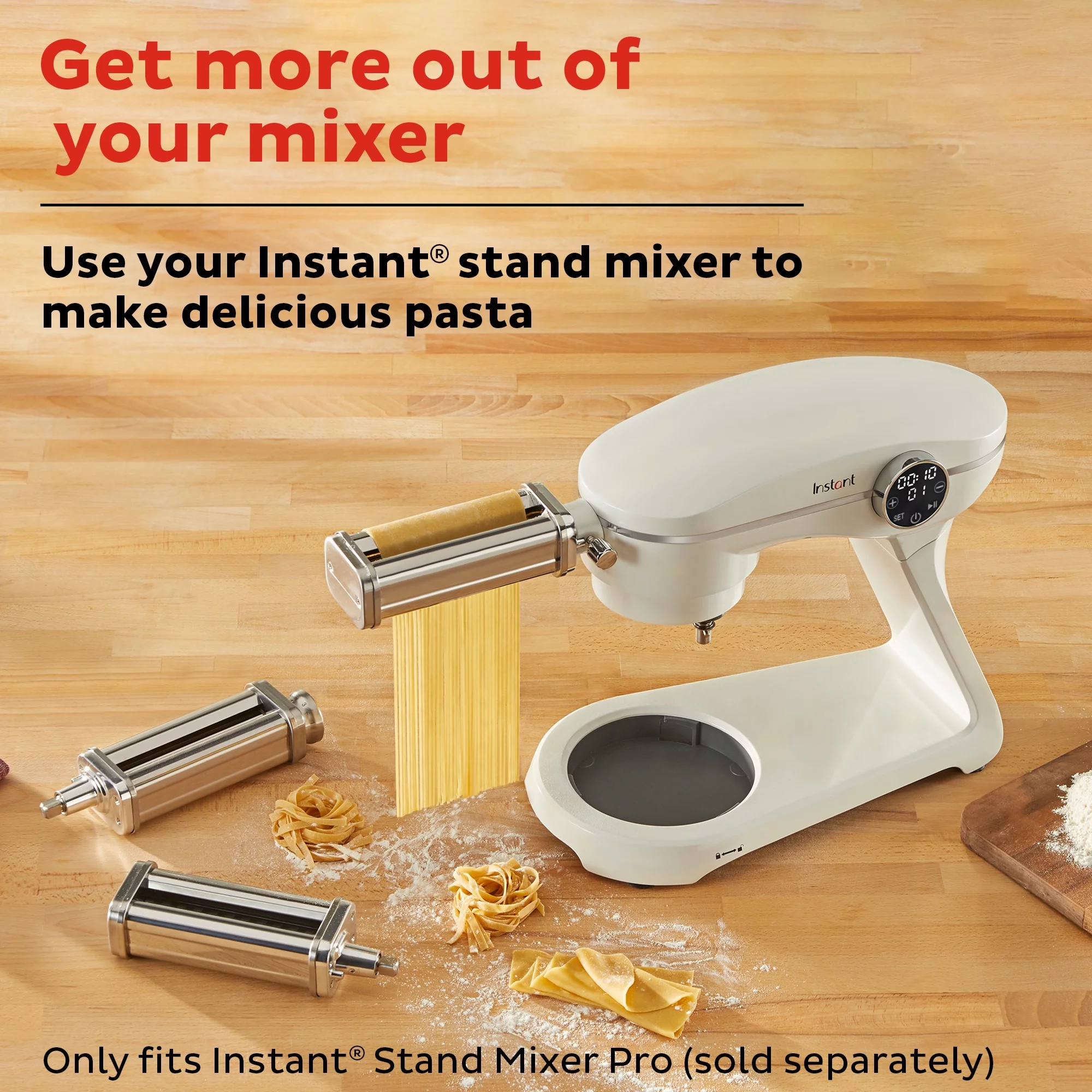 Instant Stand Mixer Pro Pasta Maker Attachment with Pasta Roller, Fettucine Cutter and Spaghetti Cutter Attachments